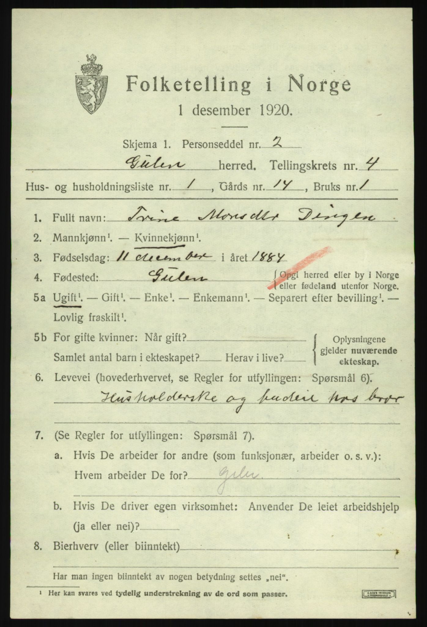 SAB, 1920 census for Gulen, 1920, p. 1713