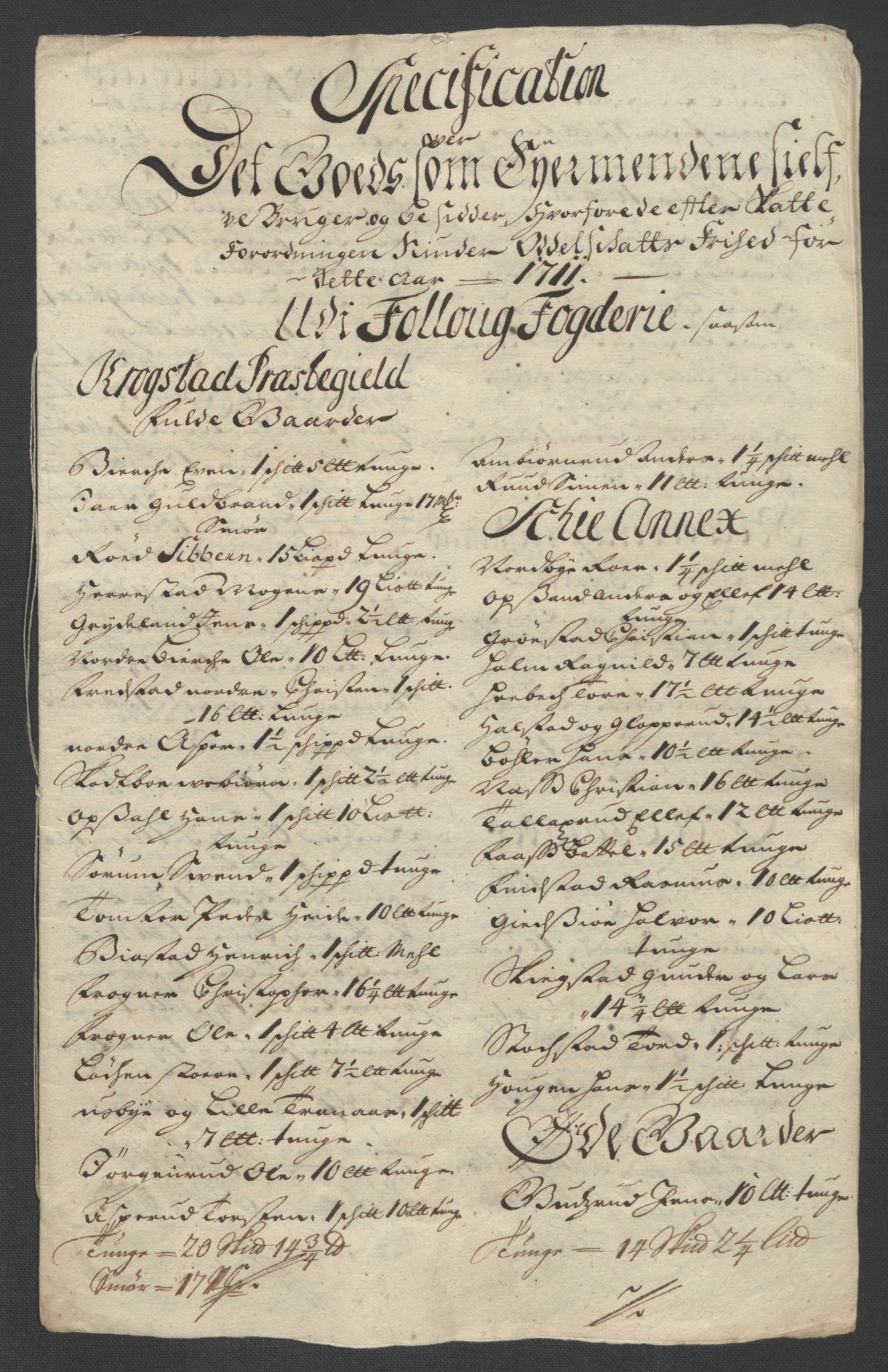 Rentekammeret inntil 1814, Reviderte regnskaper, Fogderegnskap, AV/RA-EA-4092/R10/L0448: Fogderegnskap Aker og Follo, 1710-1711, p. 342