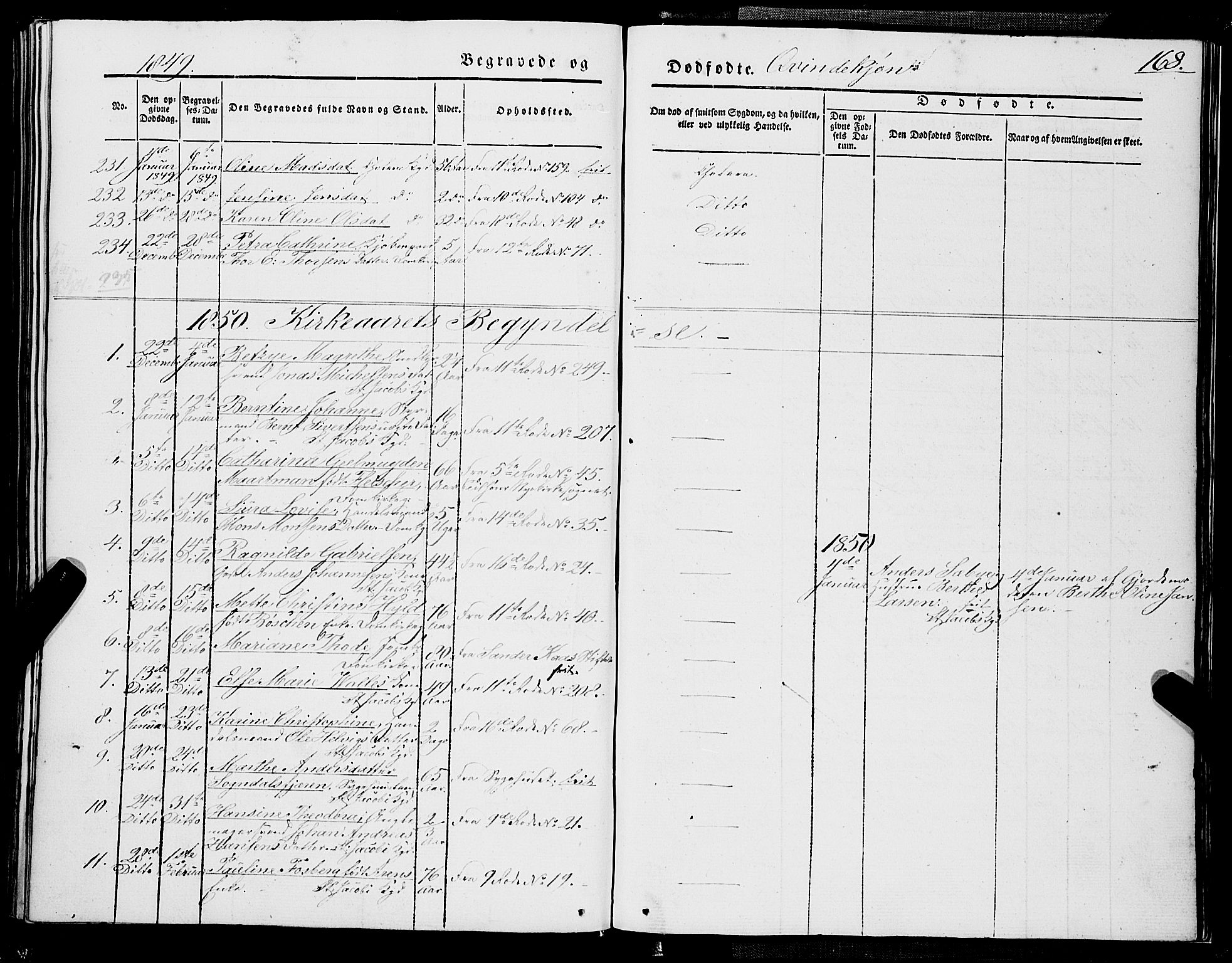 Domkirken sokneprestembete, SAB/A-74801/H/Haa/L0040: Parish register (official) no. E 1, 1841-1853, p. 168