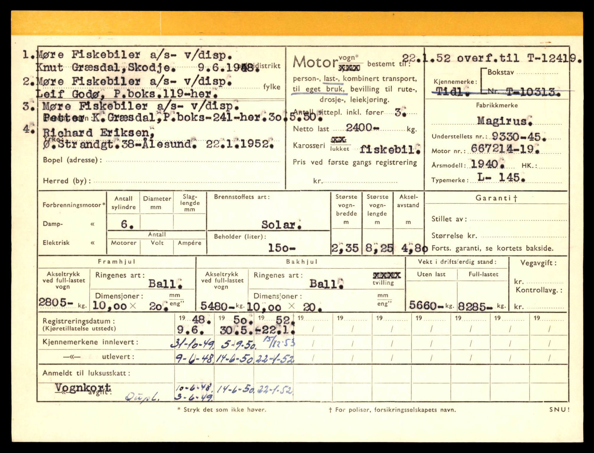 Møre og Romsdal vegkontor - Ålesund trafikkstasjon, AV/SAT-A-4099/F/Fe/L0033: Registreringskort for kjøretøy T 12151 - T 12474, 1927-1998, p. 3061