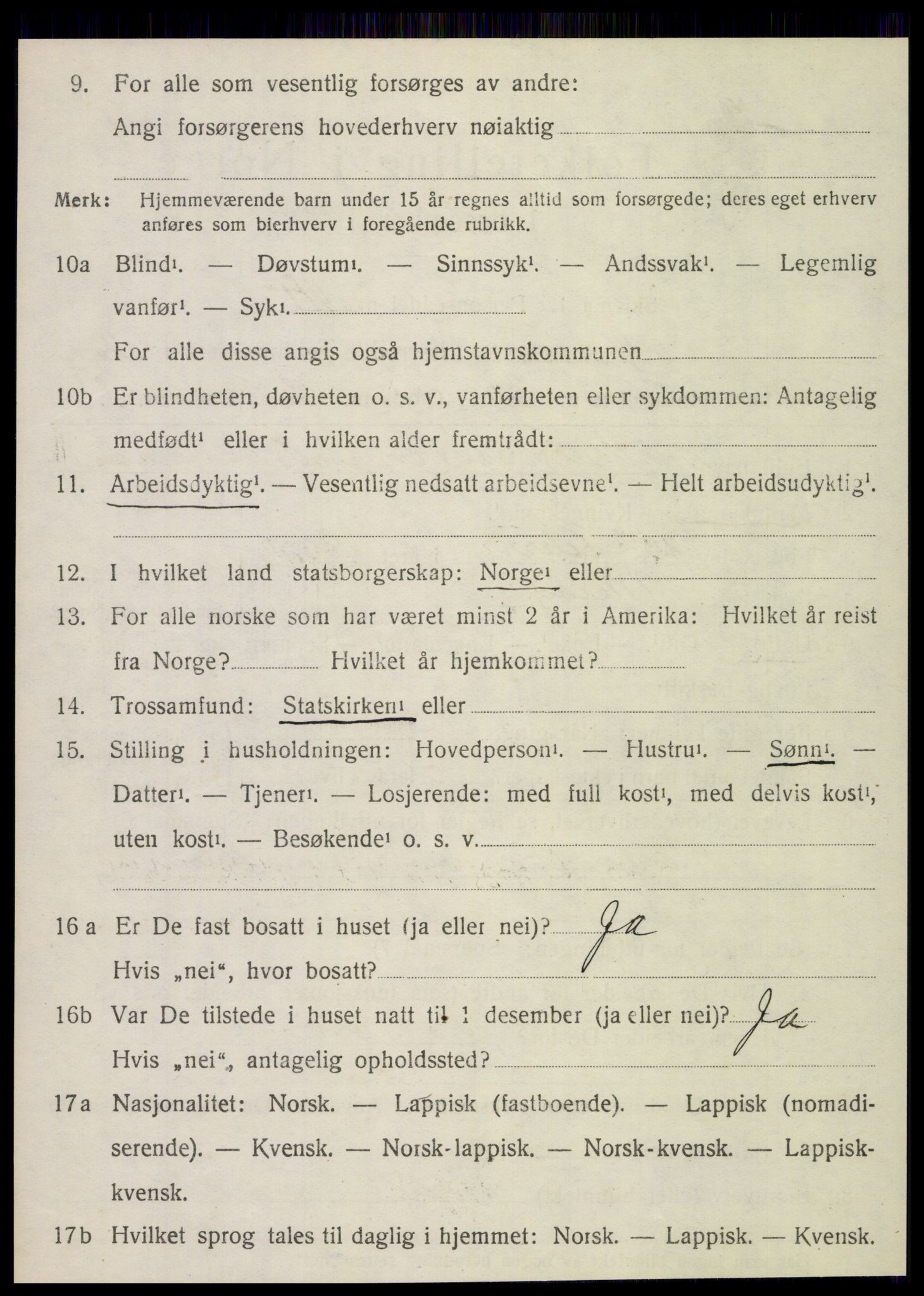 SAT, 1920 census for Nesna, 1920, p. 2064