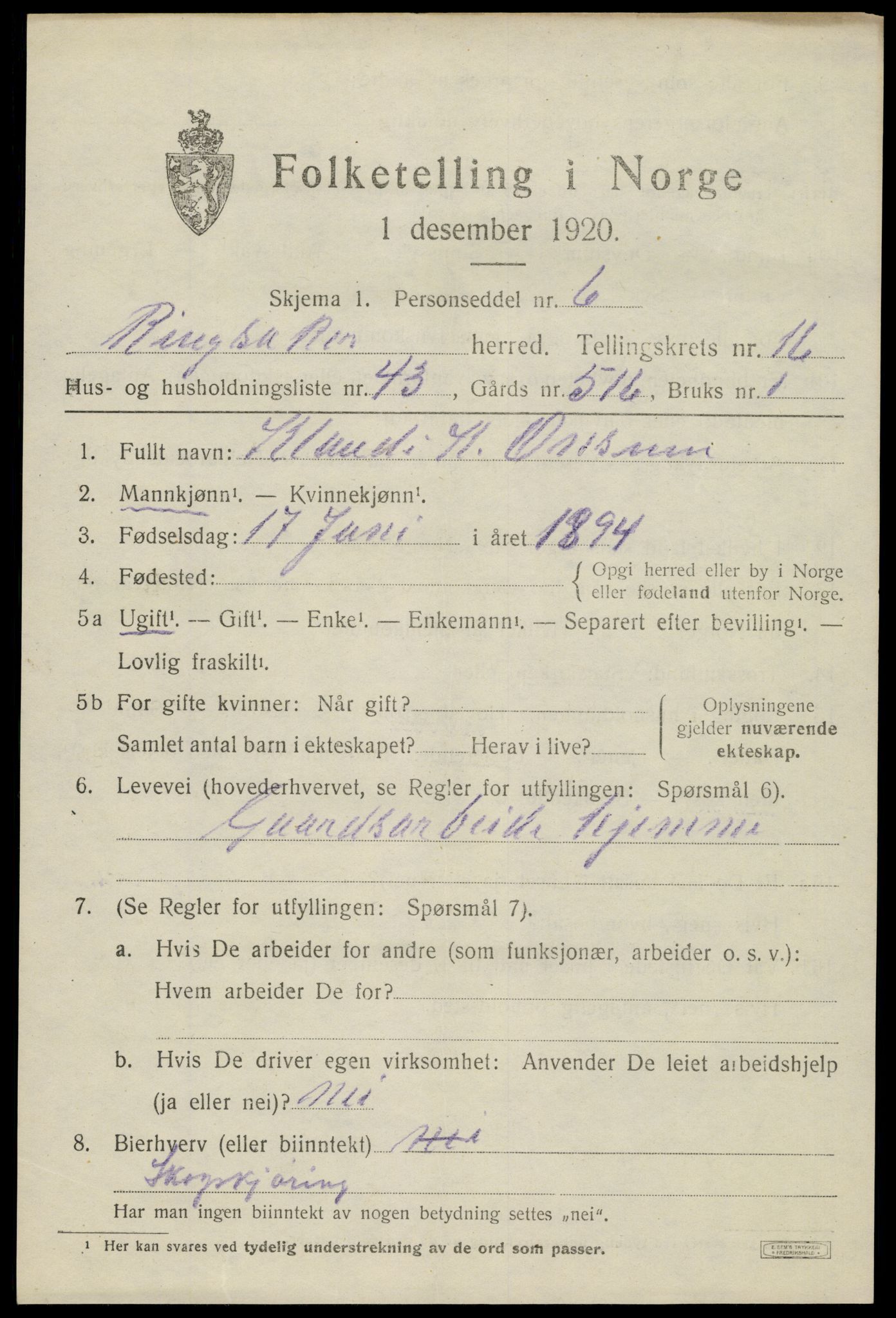 SAH, 1920 census for Ringsaker, 1920, p. 23422