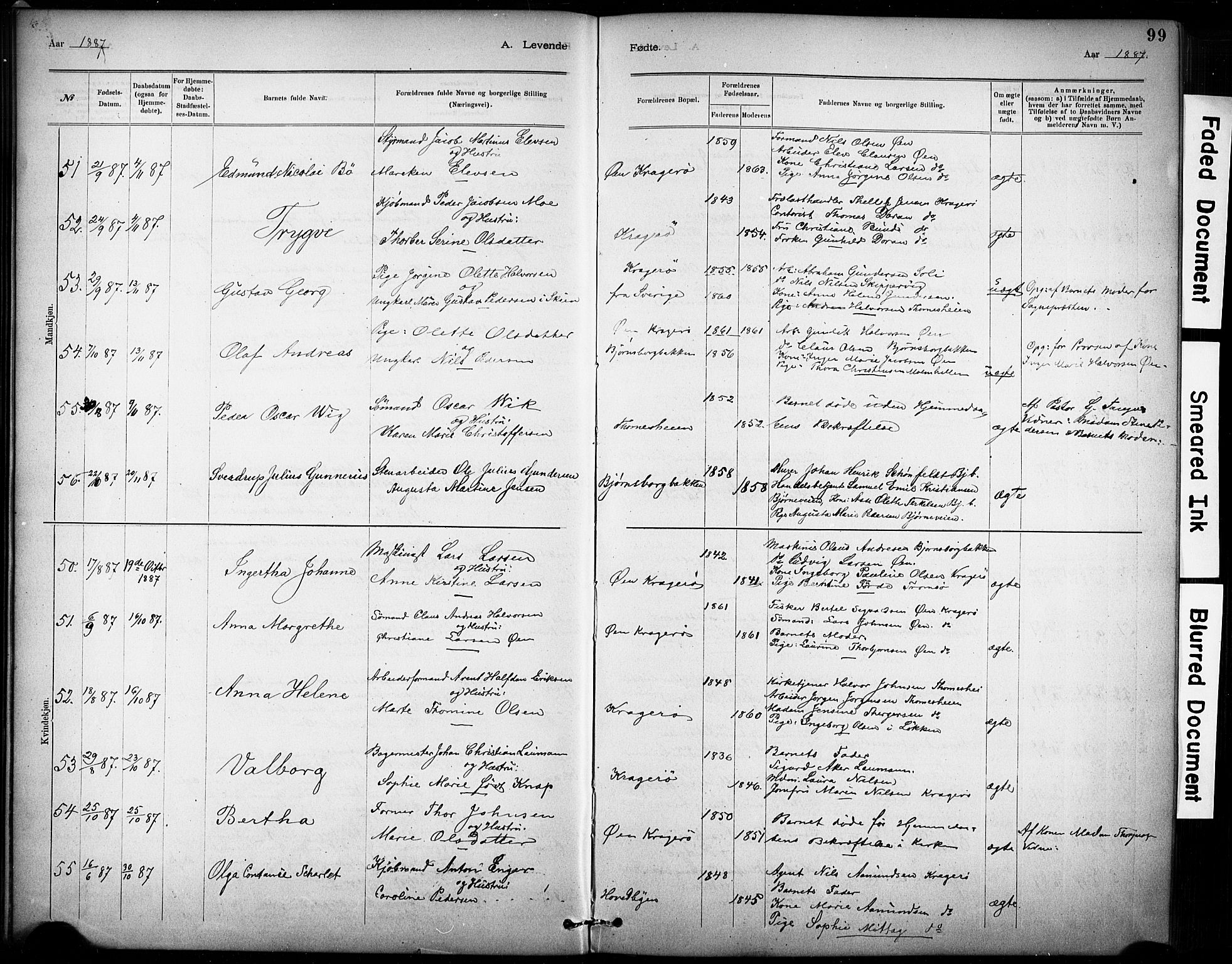 Kragerø kirkebøker, AV/SAKO-A-278/G/Ga/L0007: Parish register (copy) no. 7, 1881-1927, p. 99