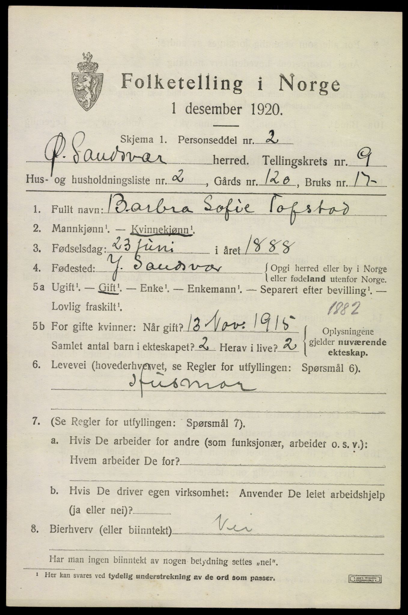 SAKO, 1920 census for Øvre Sandsvær, 1920, p. 4700