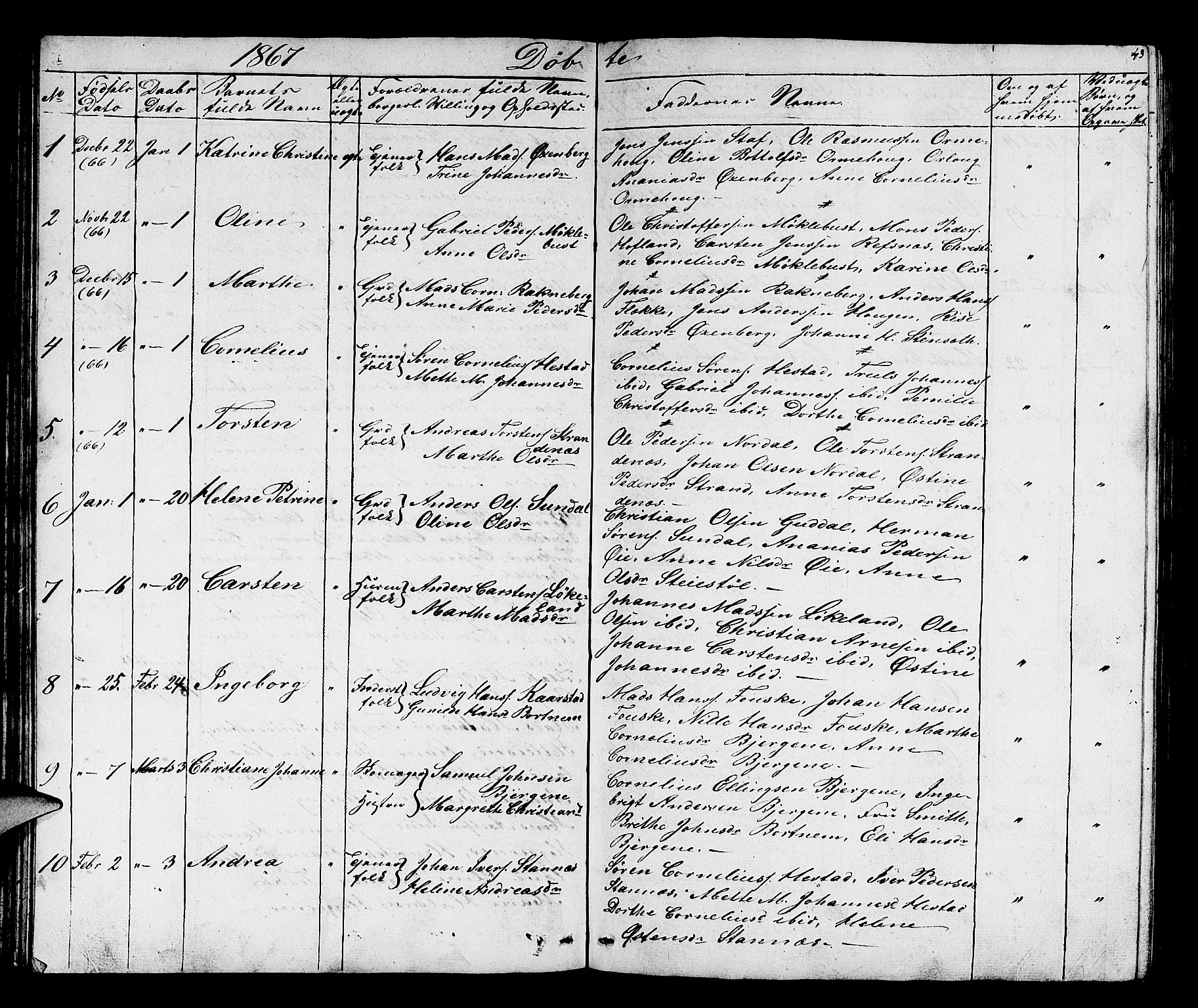 Fjaler sokneprestembete, SAB/A-79801/H/Hab/Habc/L0001: Parish register (copy) no. C 1, 1852-1878, p. 42