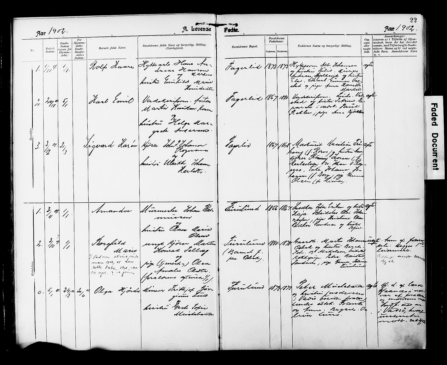 Ministerialprotokoller, klokkerbøker og fødselsregistre - Nordland, AV/SAT-A-1459/850/L0709: Parish register (official) no. 850A01, 1899-1909, p. 22