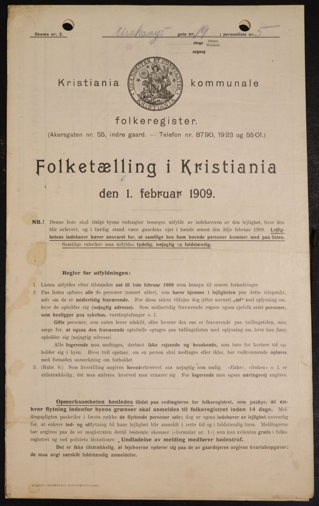 OBA, Municipal Census 1909 for Kristiania, 1909, p. 2452