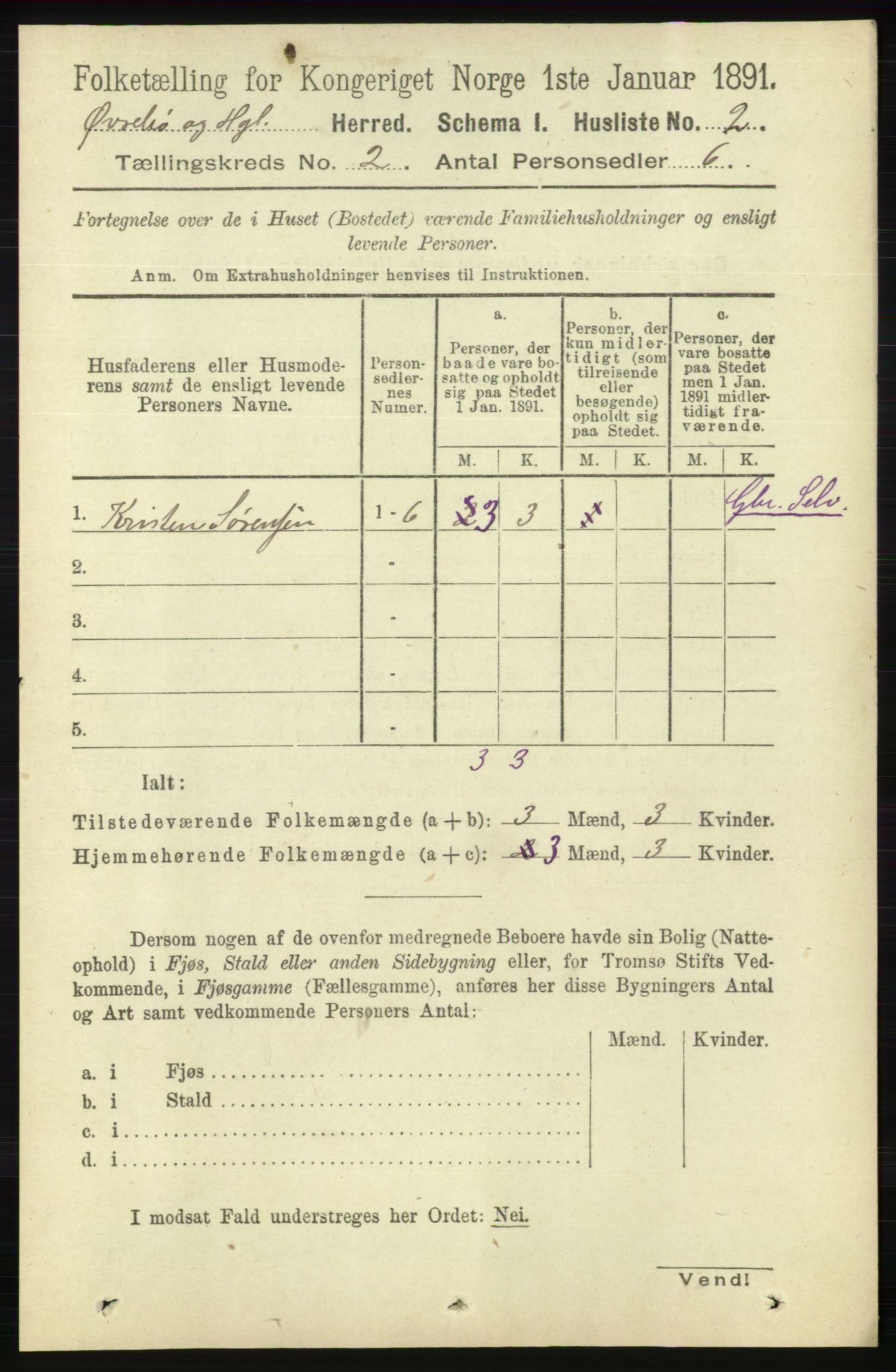 RA, 1891 census for 1016 Øvrebø og Hægeland, 1891, p. 283