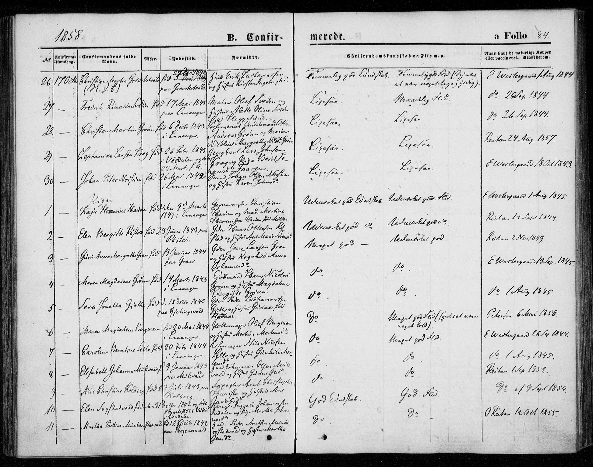 Ministerialprotokoller, klokkerbøker og fødselsregistre - Nord-Trøndelag, SAT/A-1458/720/L0184: Parish register (official) no. 720A02 /1, 1855-1863, p. 84