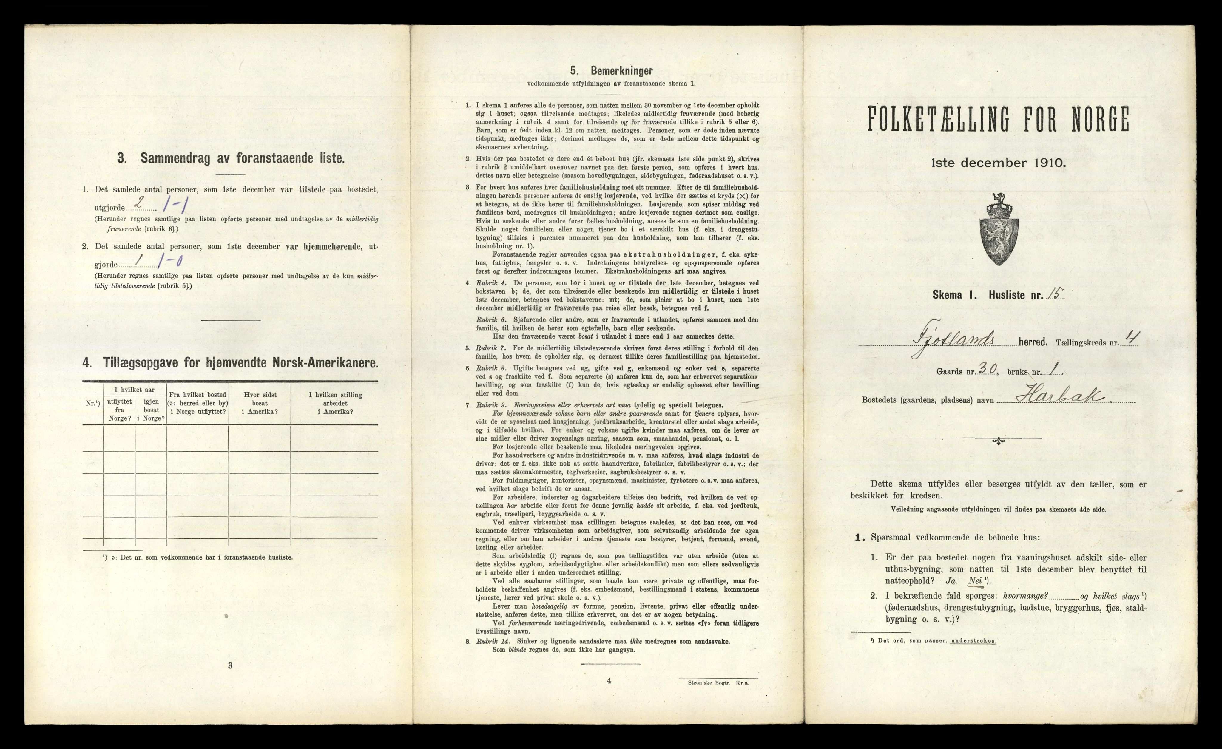 RA, 1910 census for Fjotland, 1910, p. 194