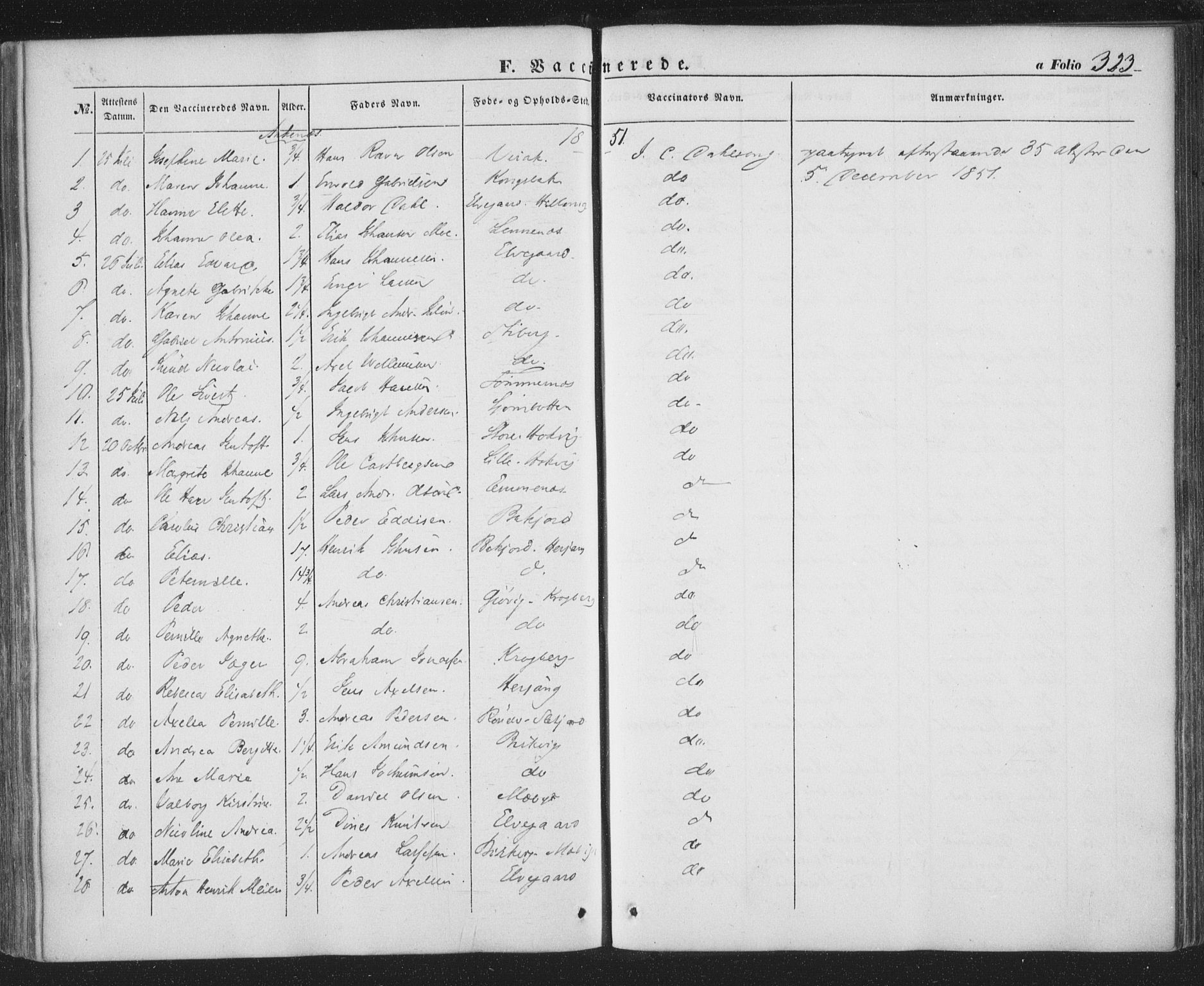 Ministerialprotokoller, klokkerbøker og fødselsregistre - Nordland, SAT/A-1459/863/L0895: Parish register (official) no. 863A07, 1851-1860, p. 323