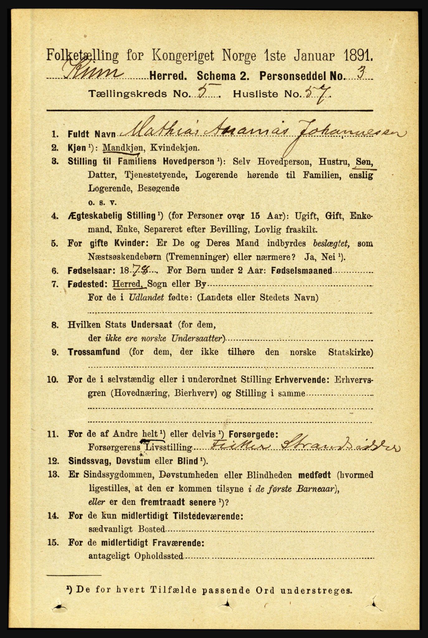 RA, 1891 census for 1437 Kinn, 1891, p. 2129