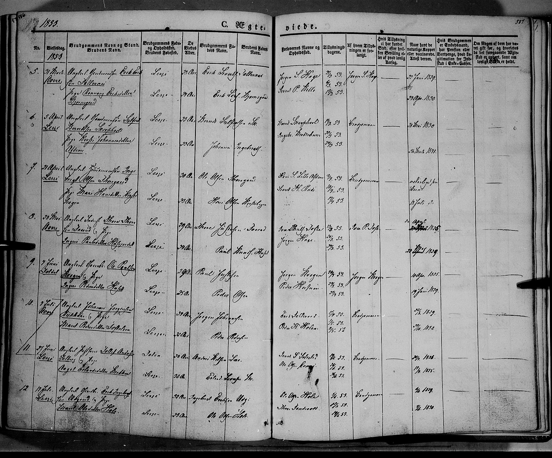 Lesja prestekontor, SAH/PREST-068/H/Ha/Haa/L0006: Parish register (official) no. 6A, 1843-1854, p. 586-587