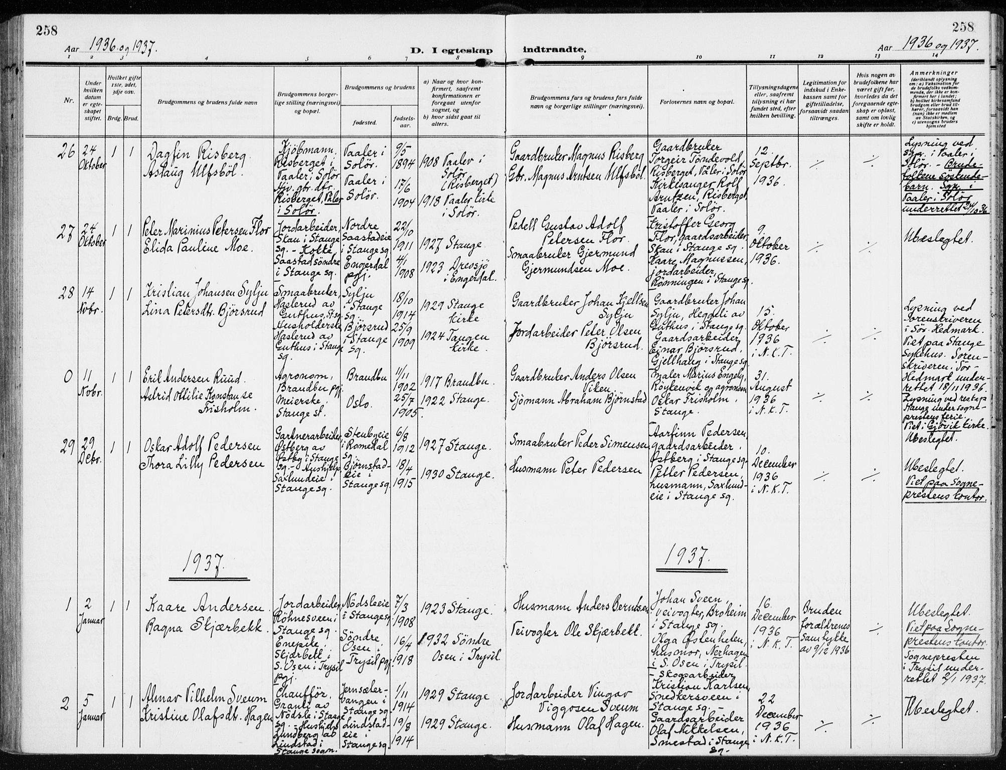 Stange prestekontor, AV/SAH-PREST-002/K/L0026: Parish register (official) no. 26, 1923-1937, p. 258