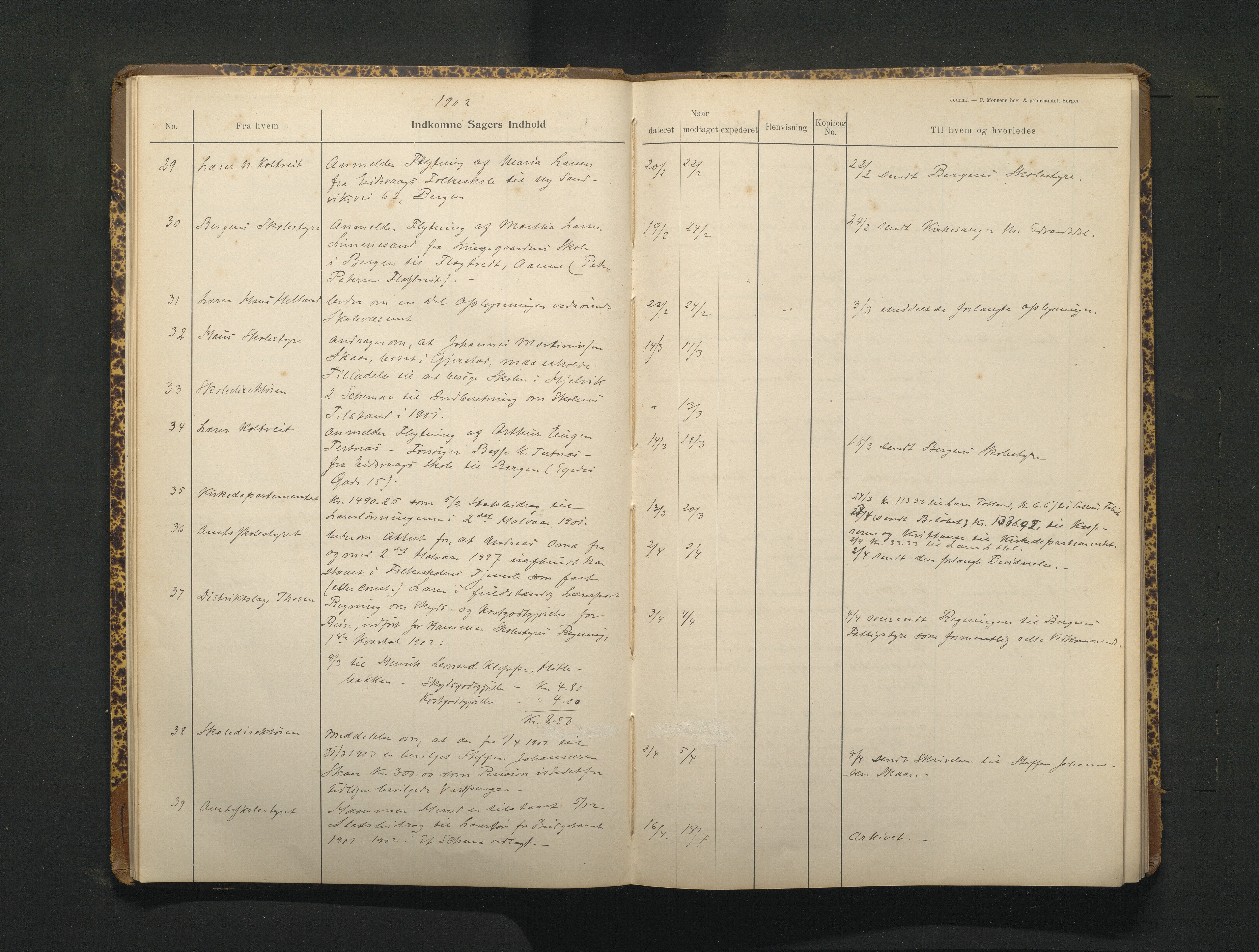 Hamre kommune. Skulestyret, IKAH/1254-211/C/Ca/L0003: Postjournal for Hamre skulestyre, 1901-1916