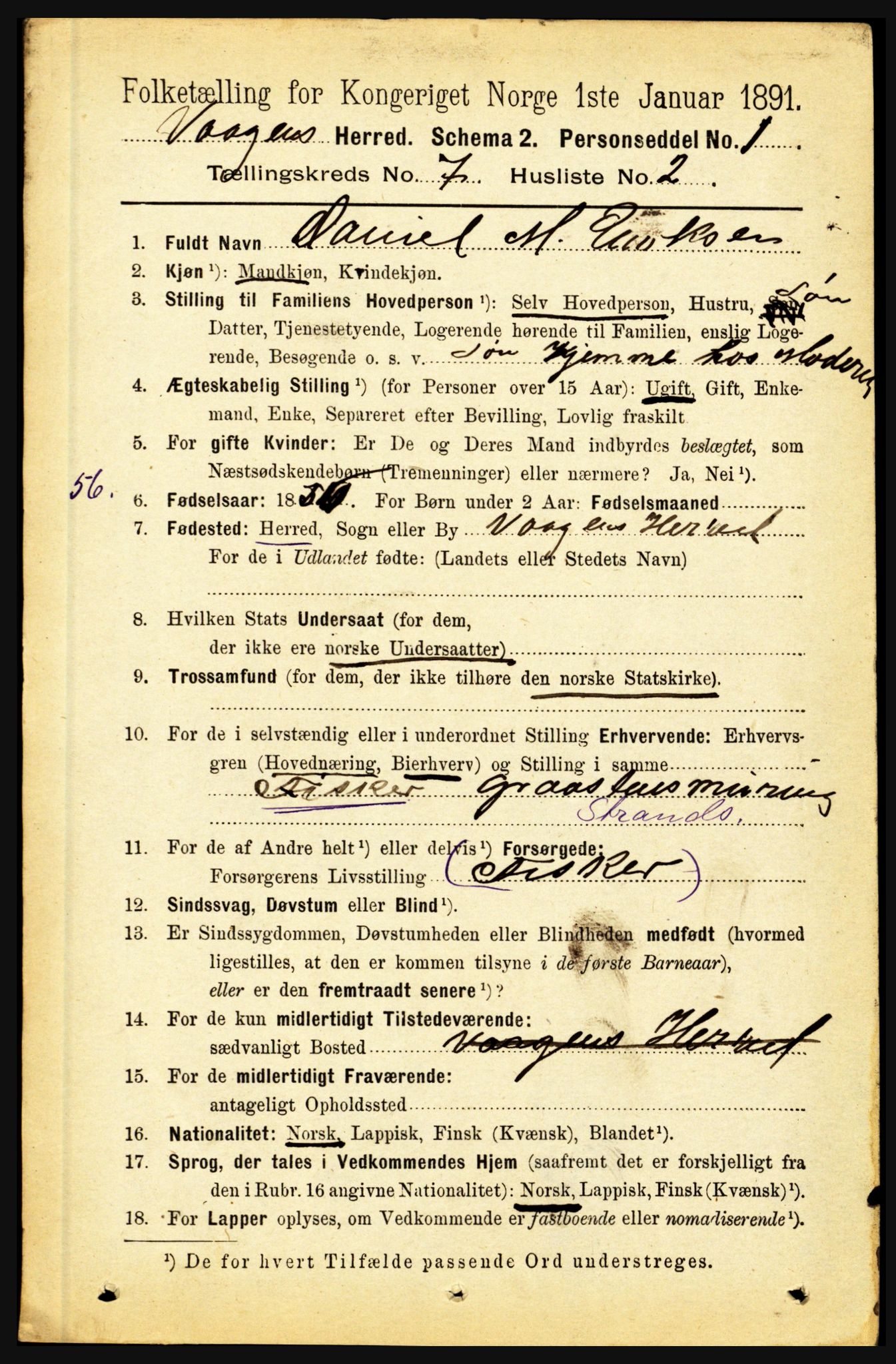 RA, 1891 census for 1865 Vågan, 1891, p. 1817