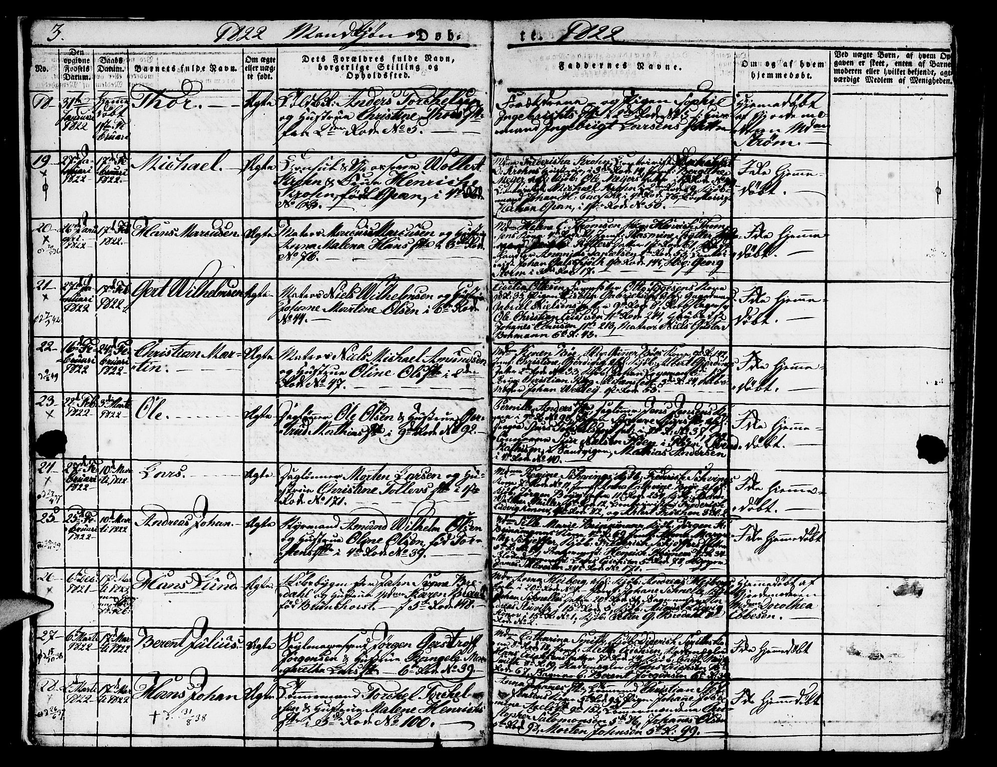 Nykirken Sokneprestembete, SAB/A-77101/H/Hab: Parish register (copy) no. A 5I, 1821-1841, p. 3