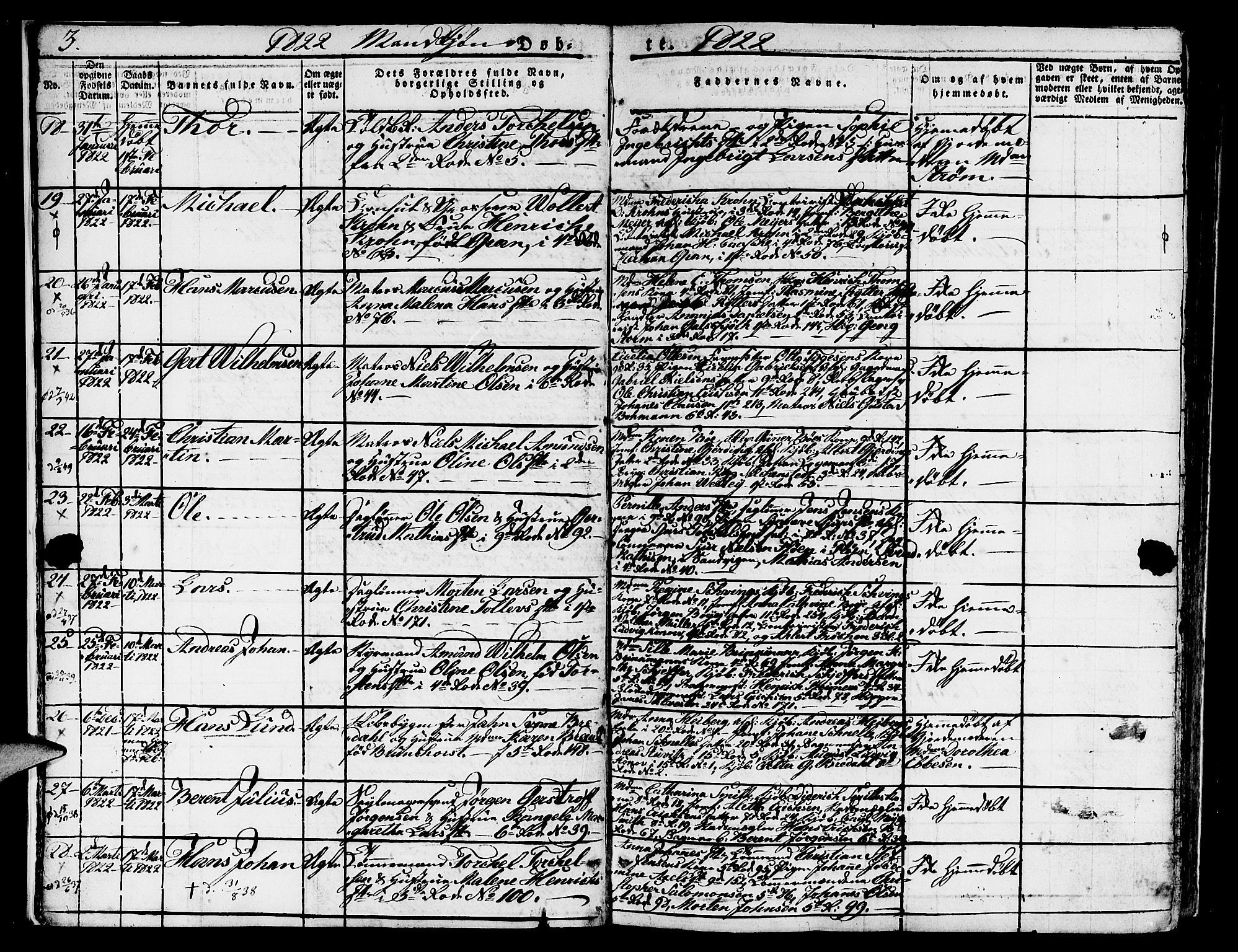 Nykirken Sokneprestembete, AV/SAB-A-77101/H/Hab: Parish register (copy) no. A 5I, 1821-1841, p. 3