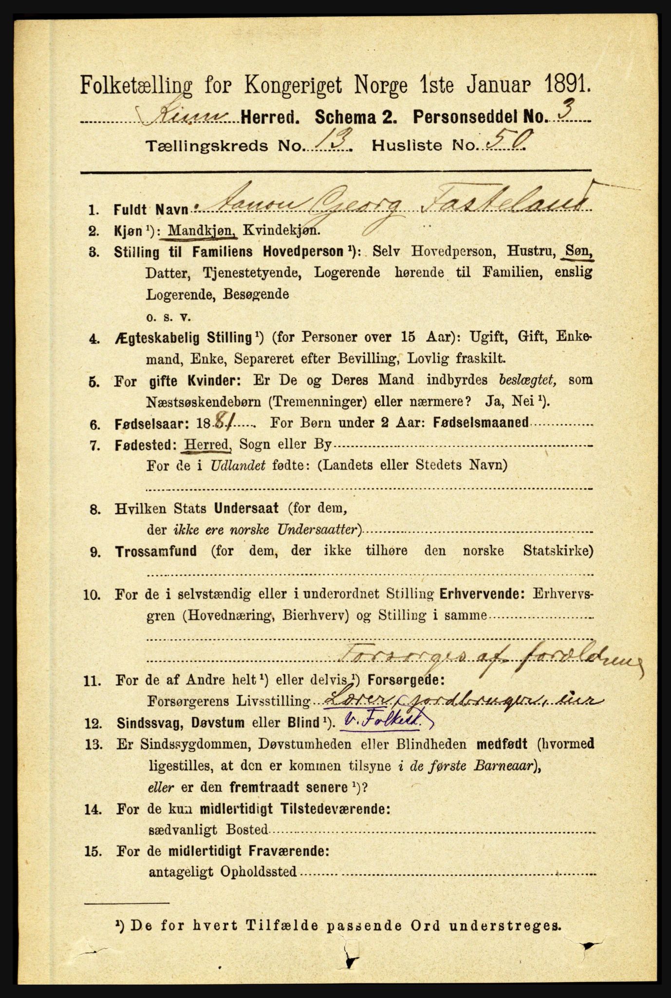 RA, 1891 census for 1437 Kinn, 1891, p. 5401