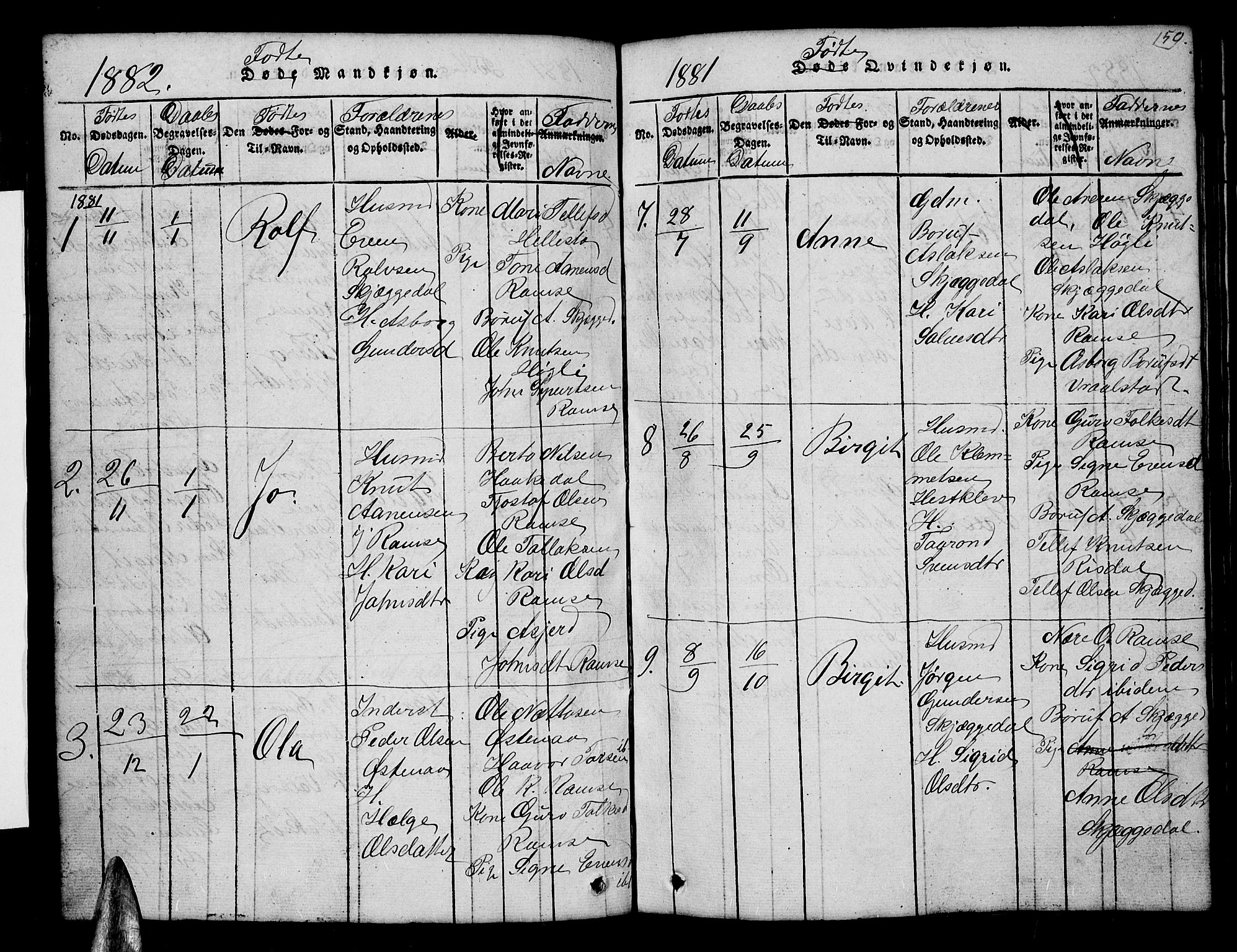 Åmli sokneprestkontor, AV/SAK-1111-0050/F/Fb/Fbb/L0001: Parish register (copy) no. B 1, 1816-1889, p. 159