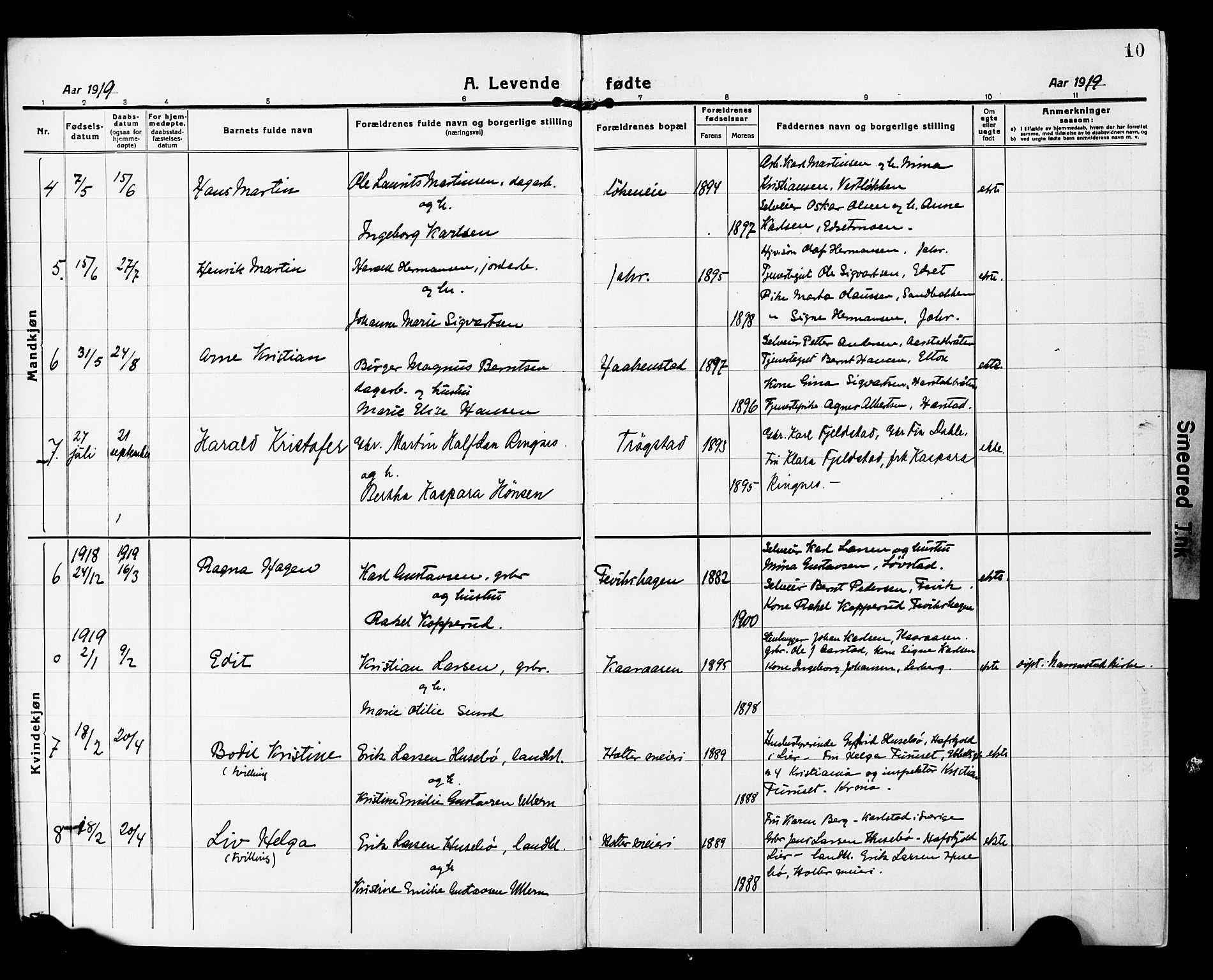 Nannestad prestekontor Kirkebøker, AV/SAO-A-10414a/G/Gb/L0002: Parish register (copy) no. II 2, 1918-1929, p. 10