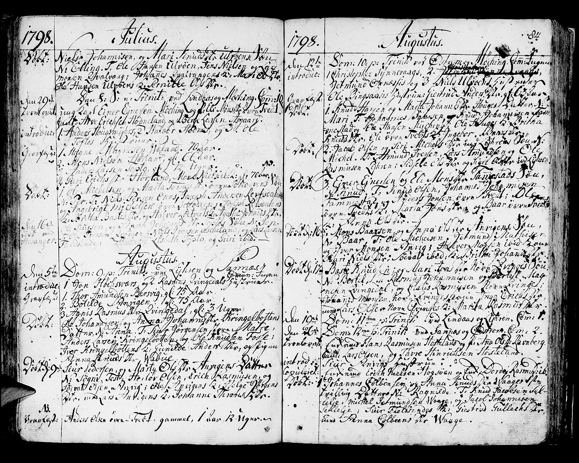 Lindås Sokneprestembete, AV/SAB-A-76701/H/Haa/Haaa/L0005: Parish register (official) no. A 5, 1791-1813, p. 84