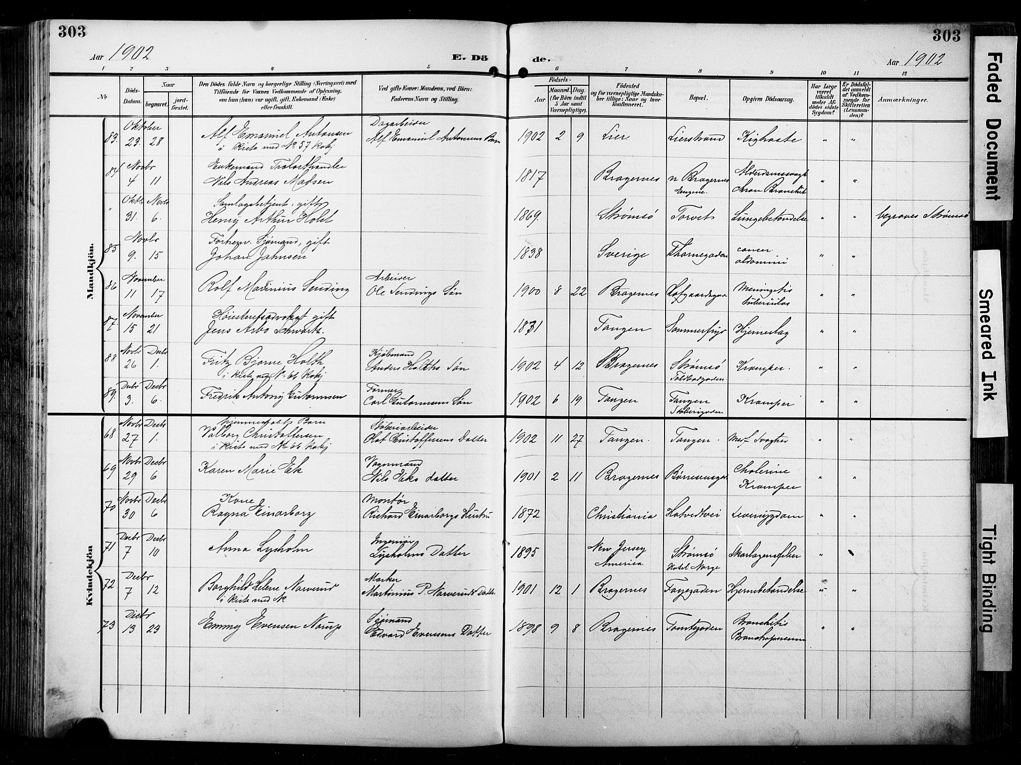 Bragernes kirkebøker, AV/SAKO-A-6/F/Fb/L0009: Parish register (official) no. II 9, 1902-1911, p. 303