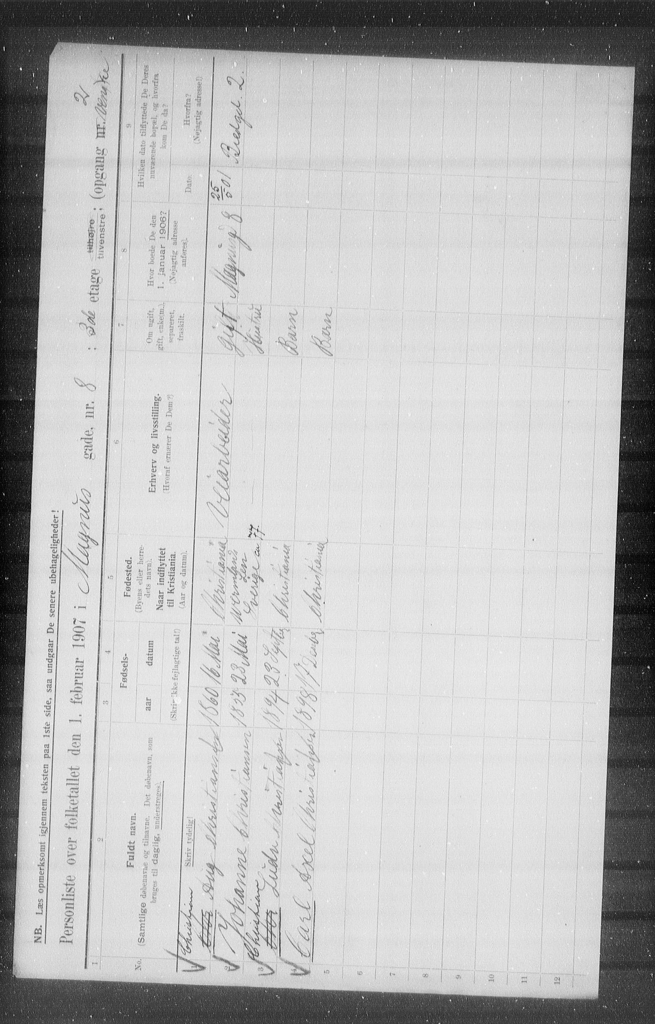 OBA, Municipal Census 1907 for Kristiania, 1907, p. 30394