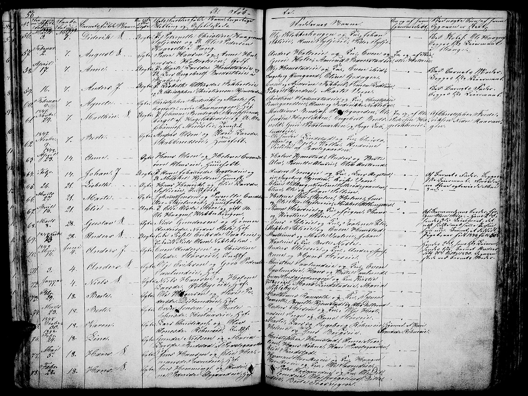 Stange prestekontor, AV/SAH-PREST-002/L/L0003: Parish register (copy) no. 3, 1840-1864, p. 56