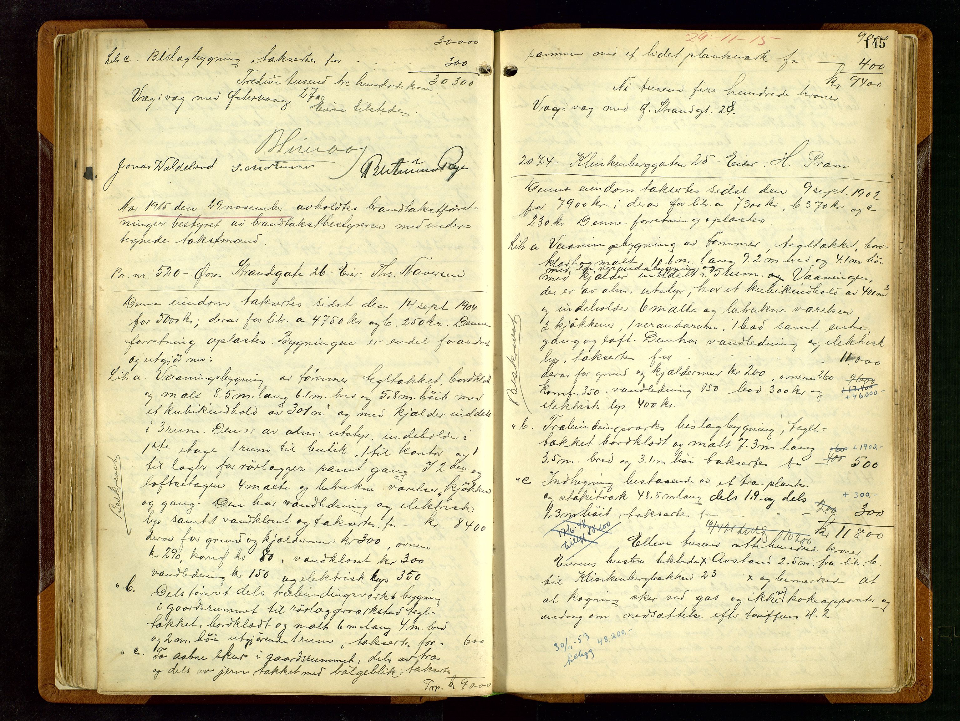 Norges Brannkasse Stavanger, AV/SAST-A-102143/F/Fd/L0011: Branntaksprotokoll nr. 22, 1912-1916, p. 144b-145a