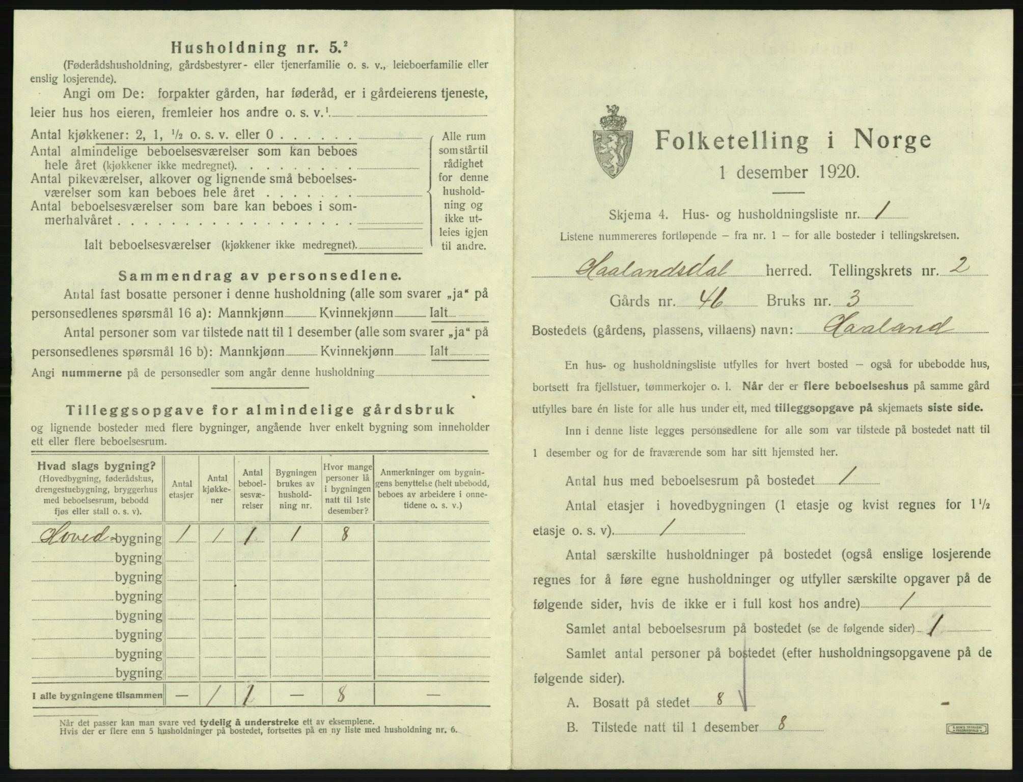 SAB, 1920 census for Hålandsdal, 1920, p. 60