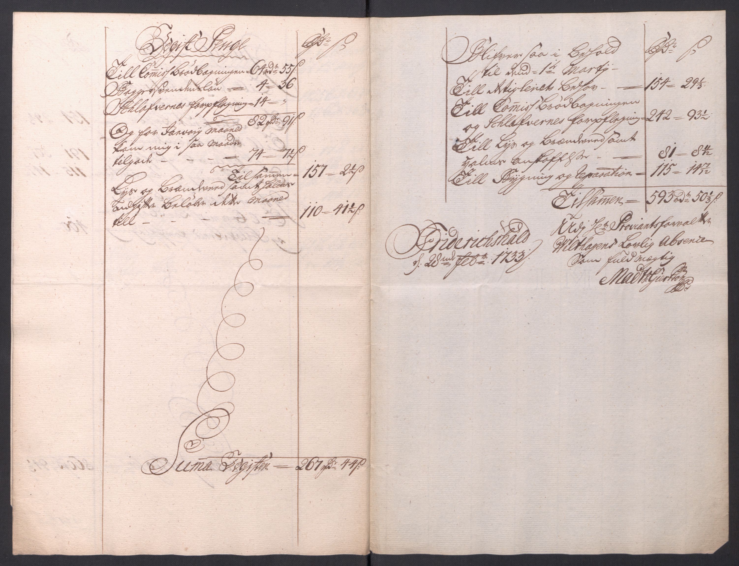 Kommanderende general (KG I) med Det norske krigsdirektorium, RA/EA-5419/D/L0154: Fredriksten festning: Brev, inventarfortegnelser og regnskapsekstrakter, 1730-1739, p. 172