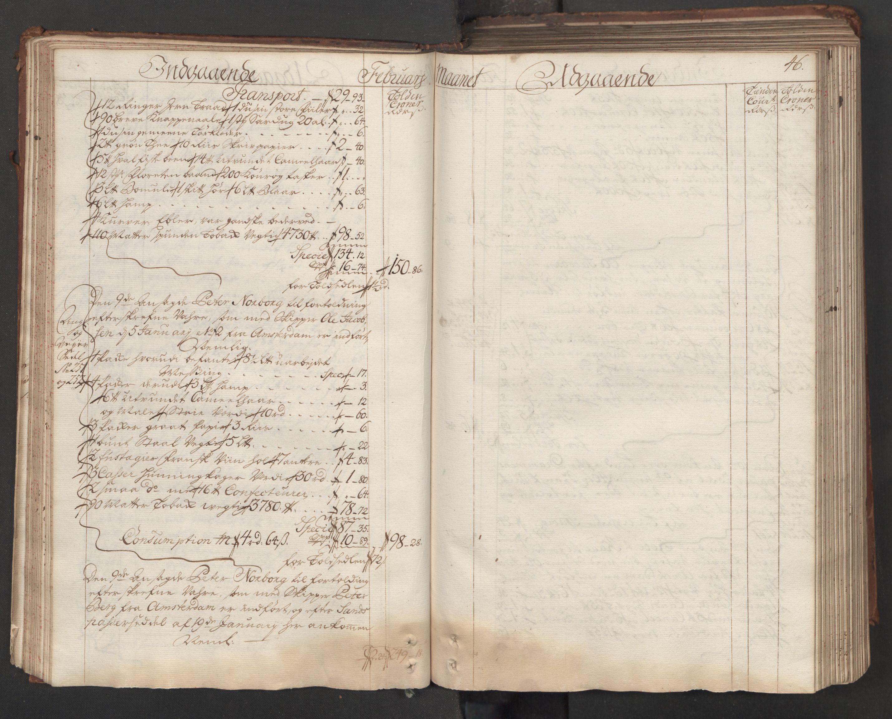 Generaltollkammeret, tollregnskaper, AV/RA-EA-5490/R06/L0015/0001: Tollregnskaper Kristiania / Hovedtollbok, 1733, p. 45b-46a