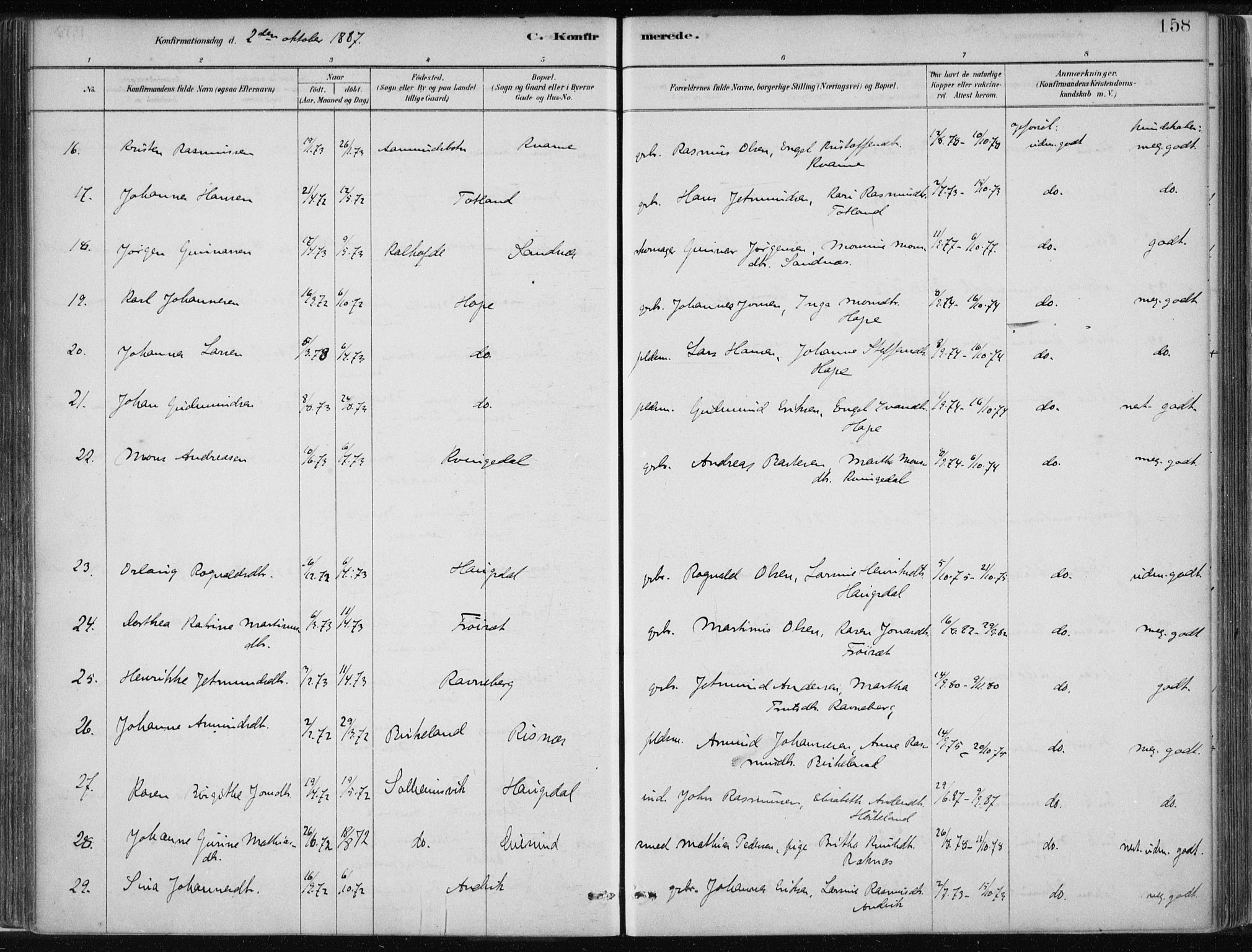 Masfjorden Sokneprestembete, AV/SAB-A-77001: Parish register (official) no. B  1, 1876-1899, p. 158