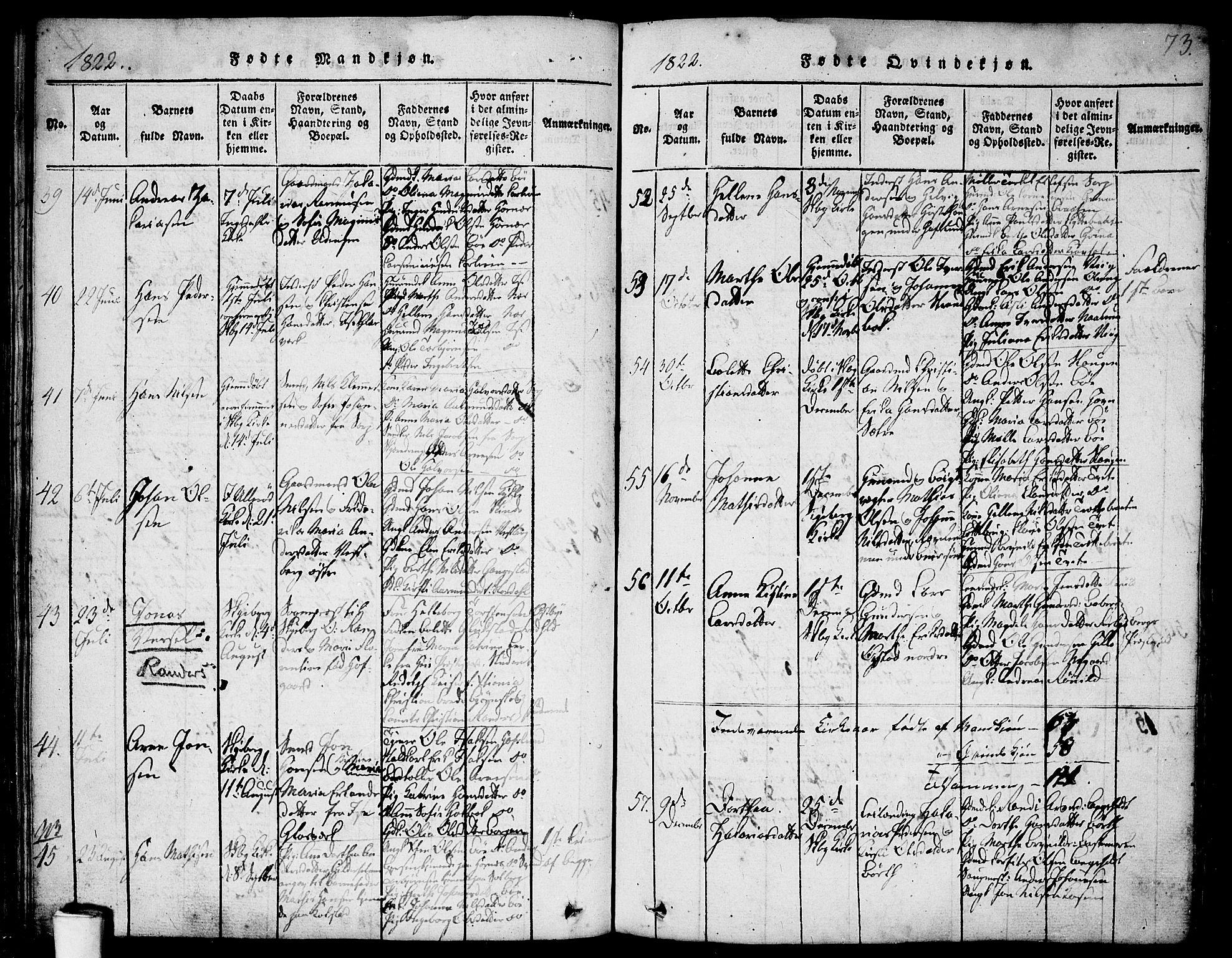 Skjeberg prestekontor Kirkebøker, AV/SAO-A-10923/F/Fa/L0004: Parish register (official) no. I 4, 1815-1830, p. 73