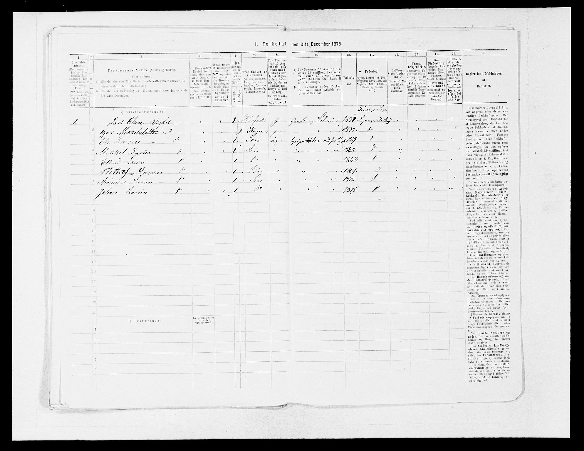 SAB, 1875 census for 1419P Leikanger, 1875, p. 533