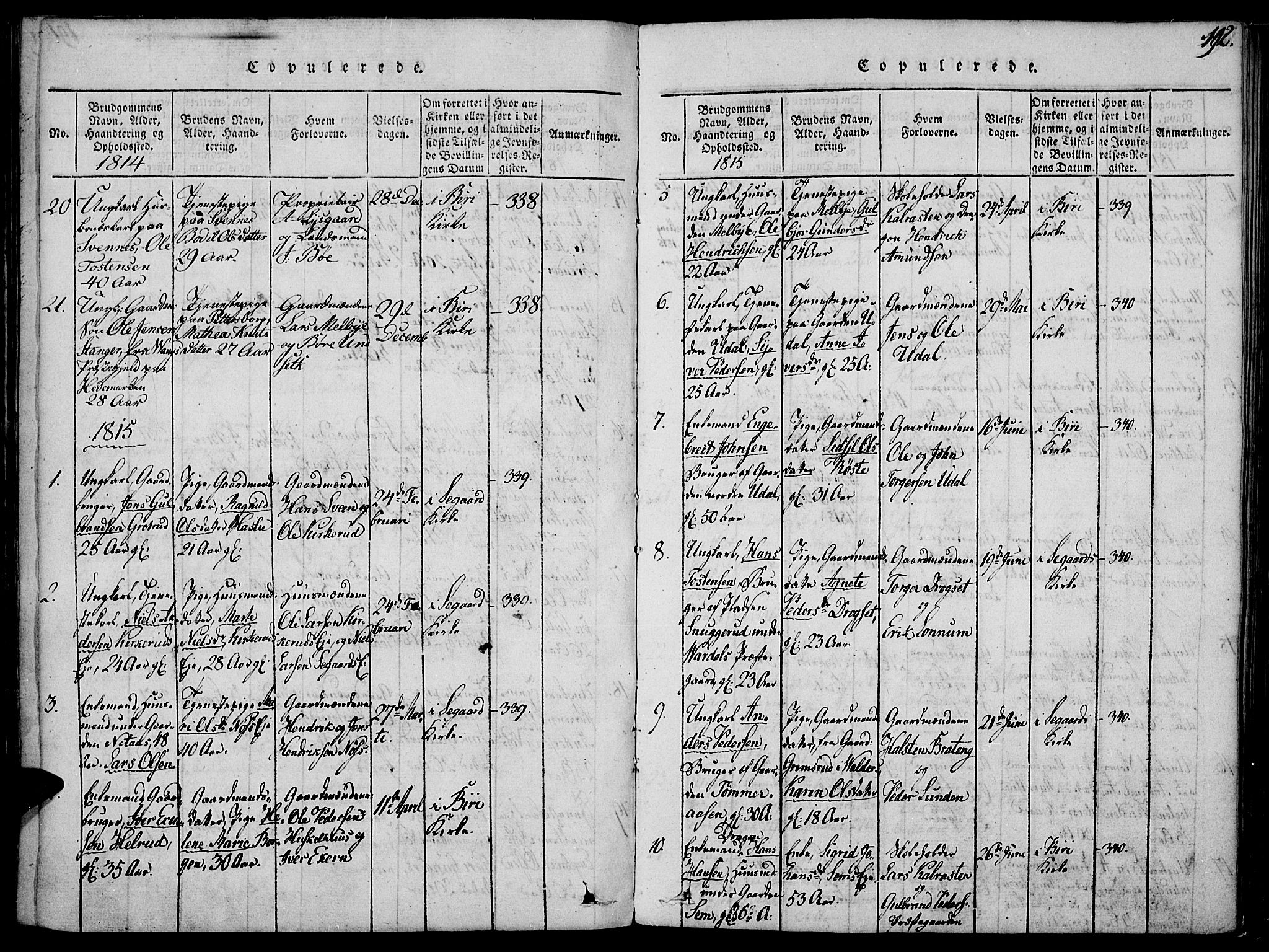 Biri prestekontor, SAH/PREST-096/H/Ha/Haa/L0003: Parish register (official) no. 3, 1814-1828, p. 192