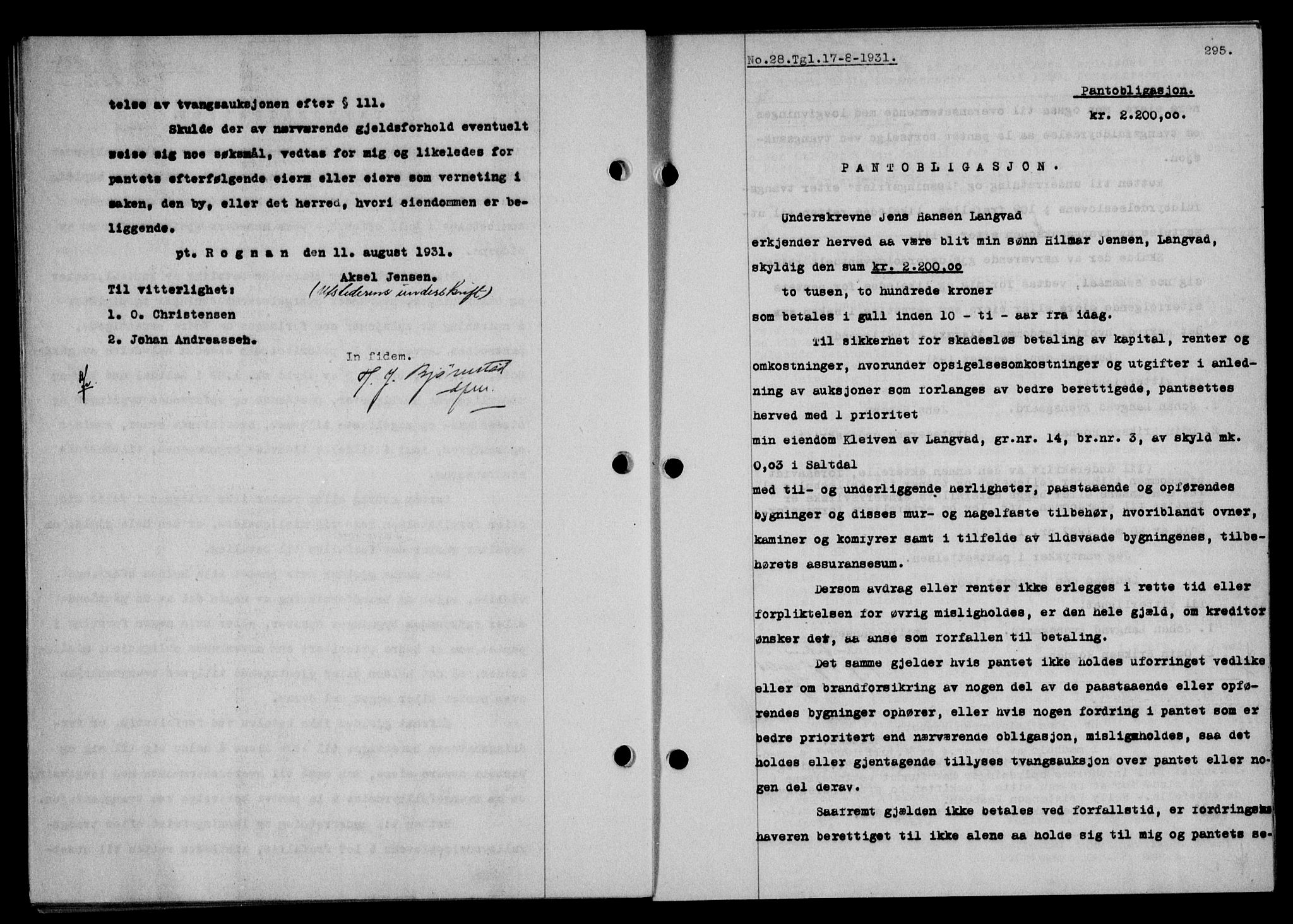 Salten sorenskriveri, SAT/A-4578/1/2/2C/L0060: Mortgage book no. 50, 1931-1931, Deed date: 17.08.1931