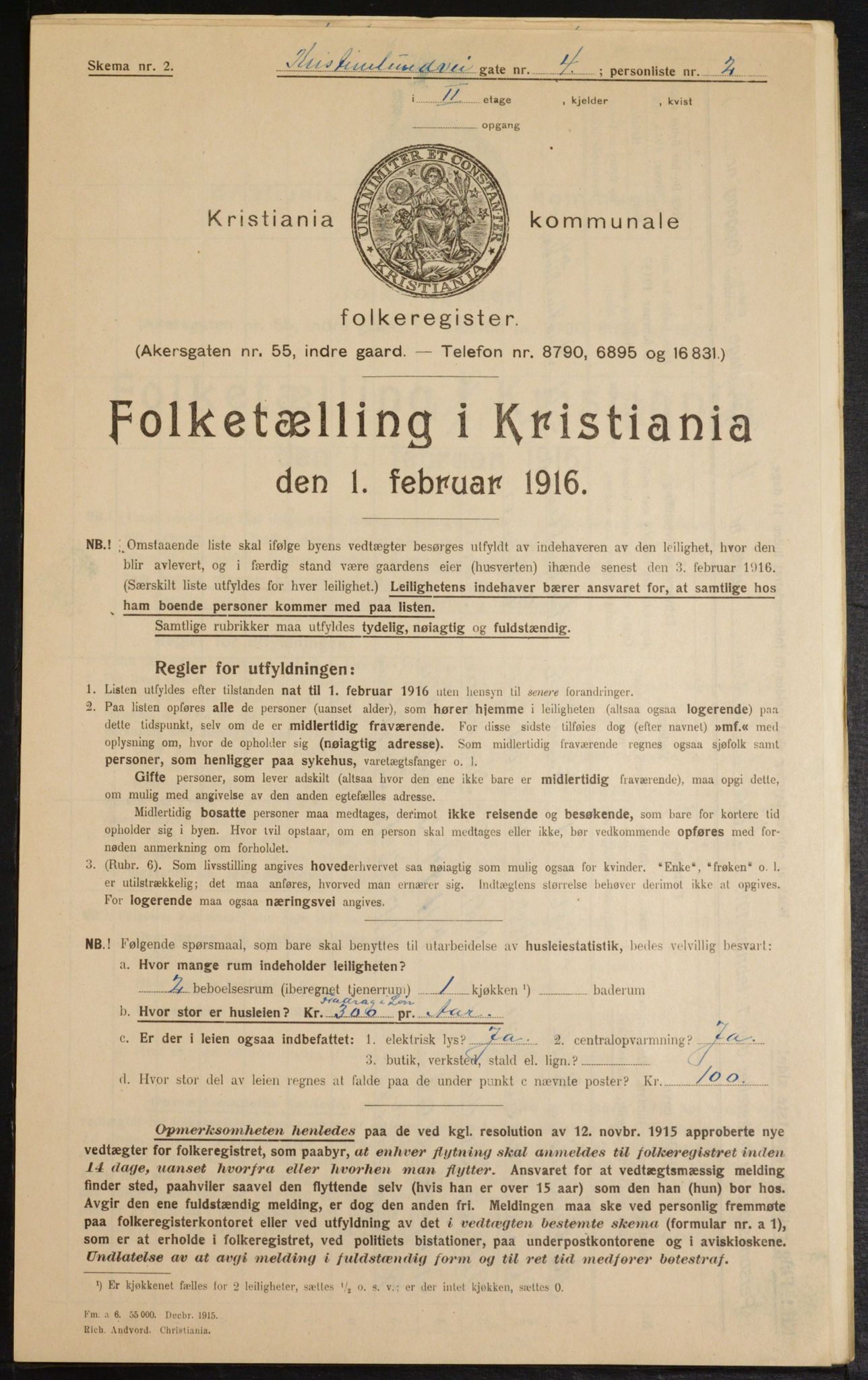 OBA, Municipal Census 1916 for Kristiania, 1916, p. 55645