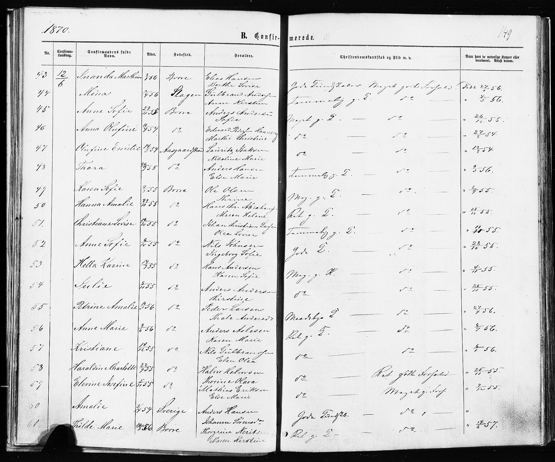 Borre kirkebøker, AV/SAKO-A-338/F/Fa/L0008: Parish register (official) no. I 8, 1868-1877, p. 149