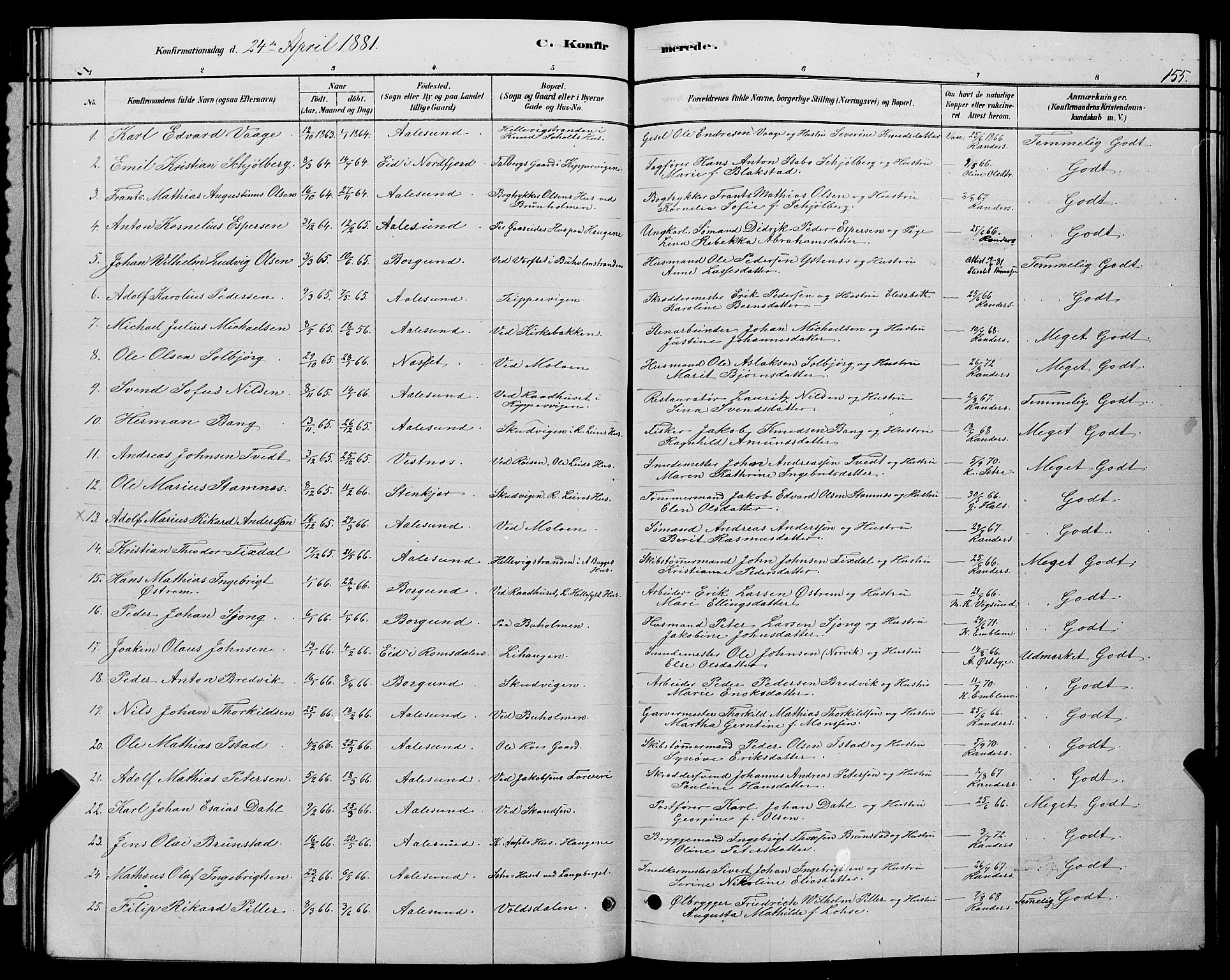 Ministerialprotokoller, klokkerbøker og fødselsregistre - Møre og Romsdal, SAT/A-1454/529/L0466: Parish register (copy) no. 529C03, 1878-1888, p. 155