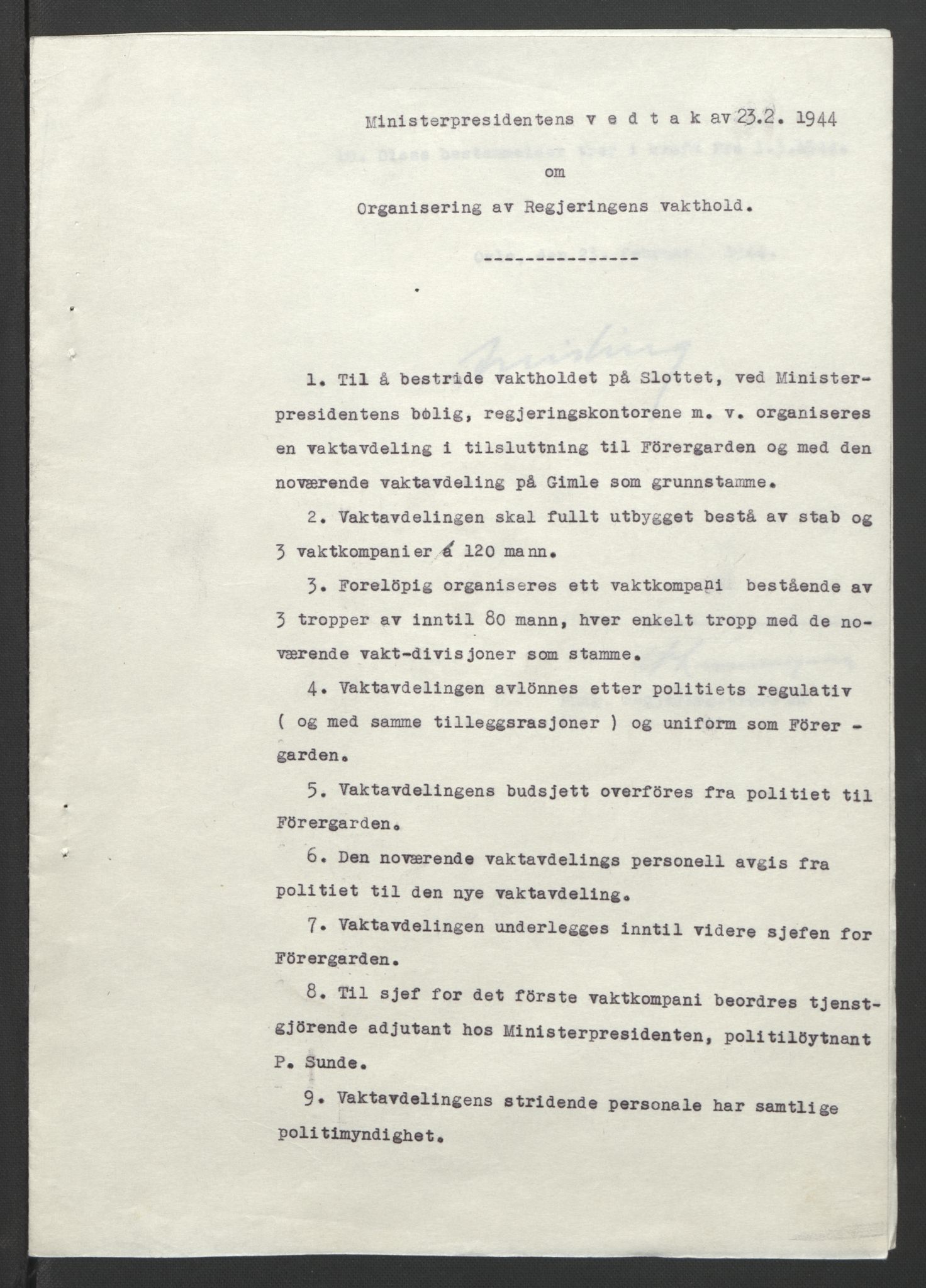 NS-administrasjonen 1940-1945 (Statsrådsekretariatet, de kommisariske statsråder mm), AV/RA-S-4279/D/Db/L0090: Foredrag til vedtak utenfor ministermøte, 1942-1945, p. 191