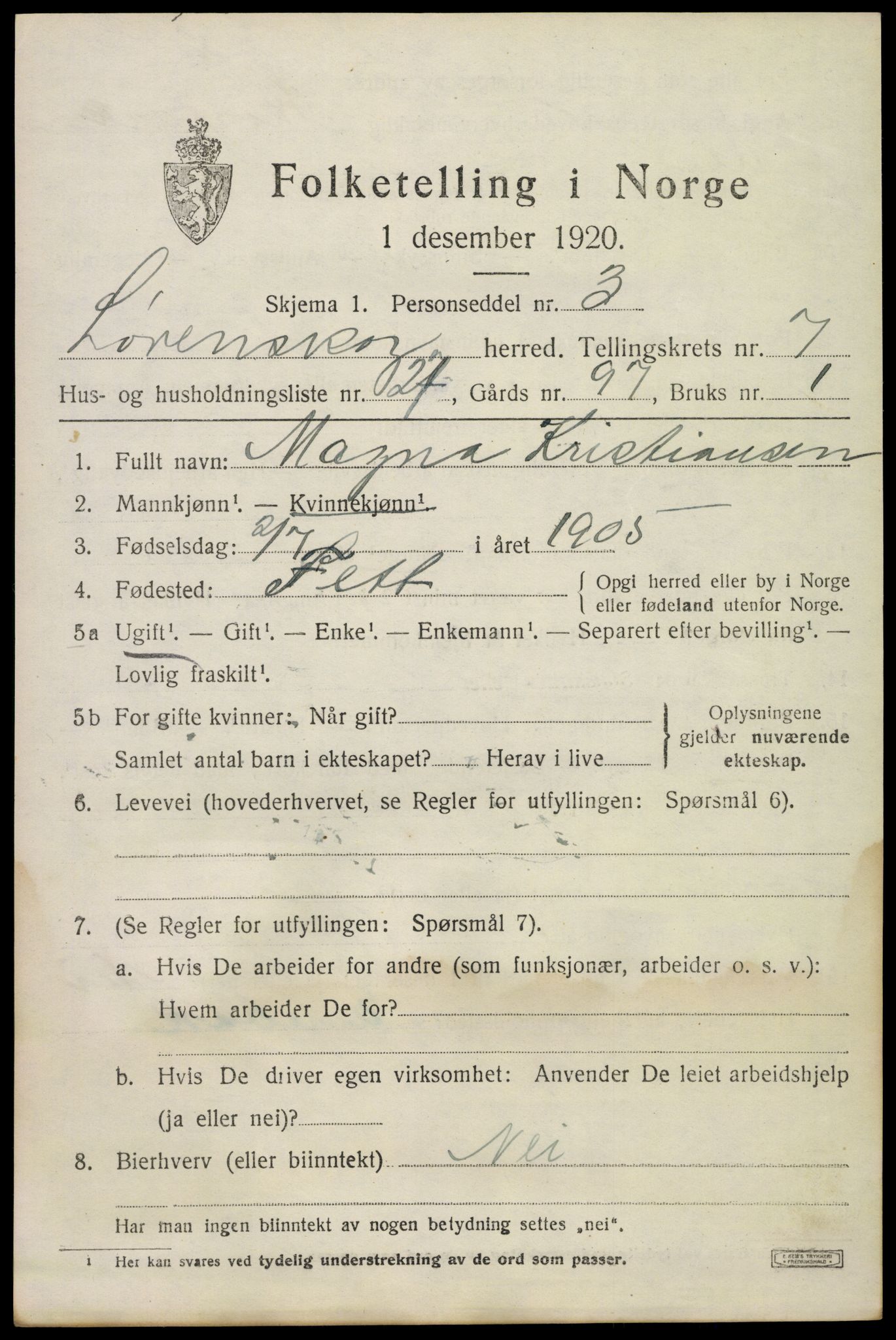 SAO, 1920 census for Lørenskog, 1920, p. 6106