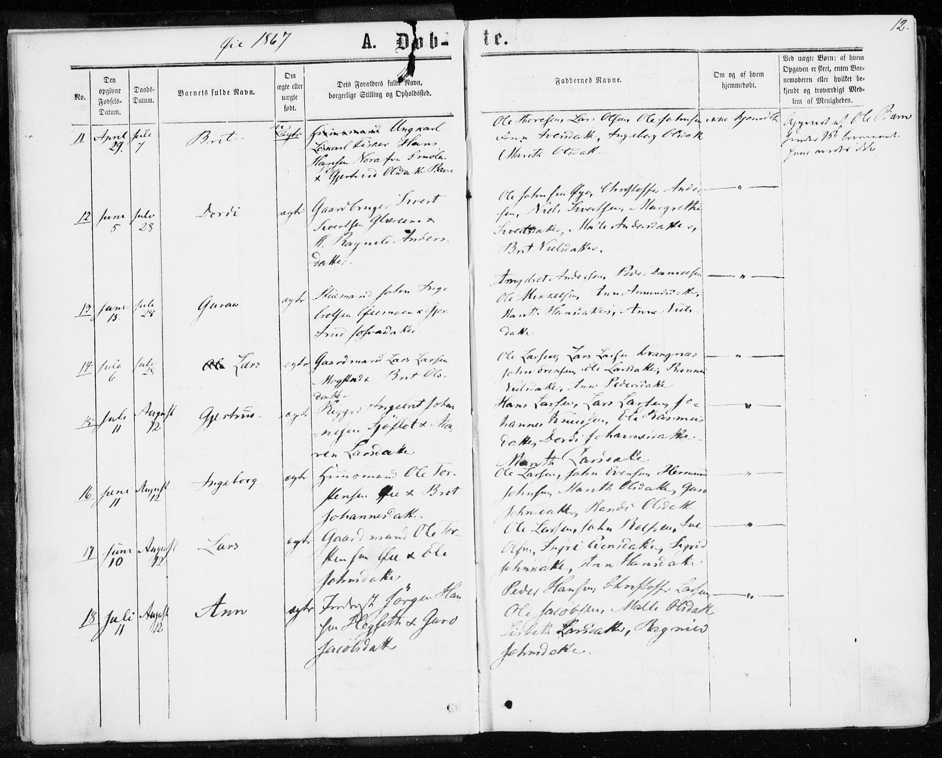 Ministerialprotokoller, klokkerbøker og fødselsregistre - Møre og Romsdal, SAT/A-1454/595/L1045: Parish register (official) no. 595A07, 1863-1873, p. 12