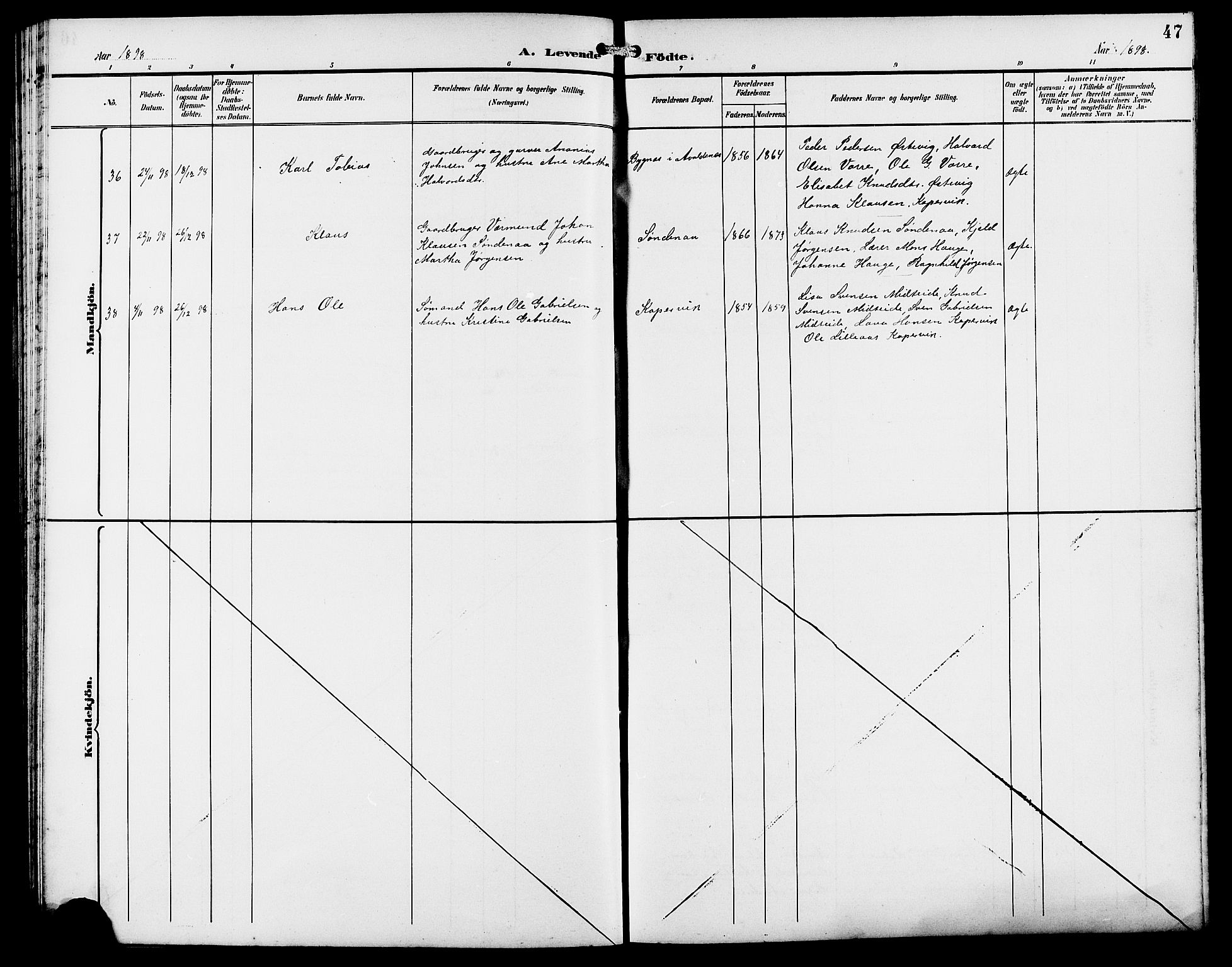 Kopervik sokneprestkontor, AV/SAST-A-101850/H/Ha/Hab/L0003: Parish register (copy) no. B 3, 1891-1909, p. 47