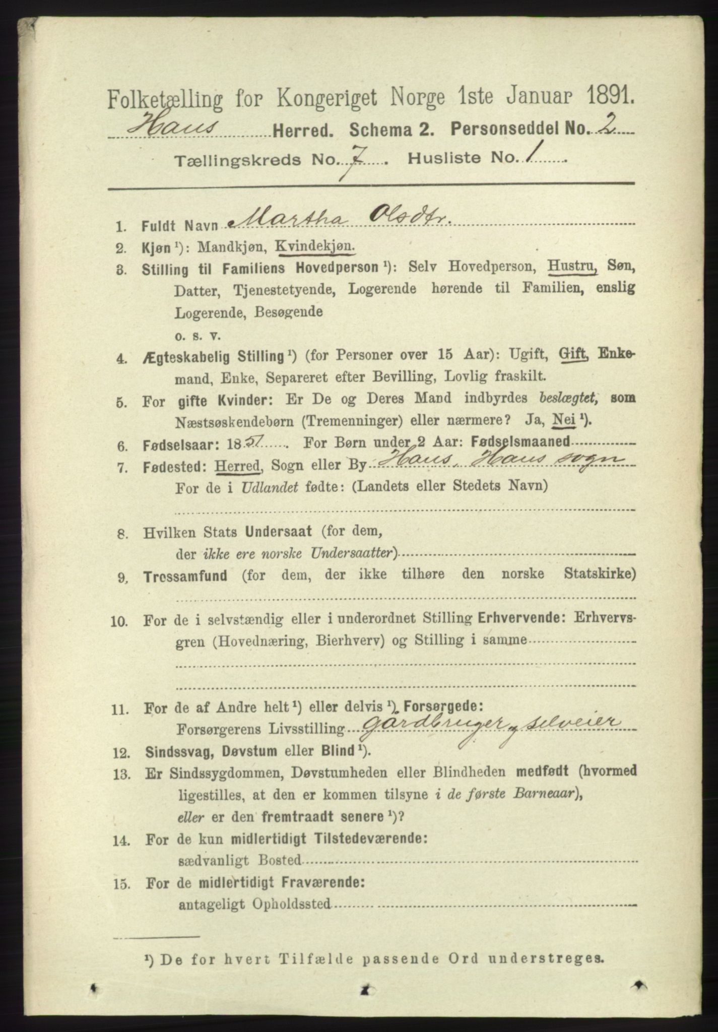 RA, 1891 census for 1250 Haus, 1891, p. 2651