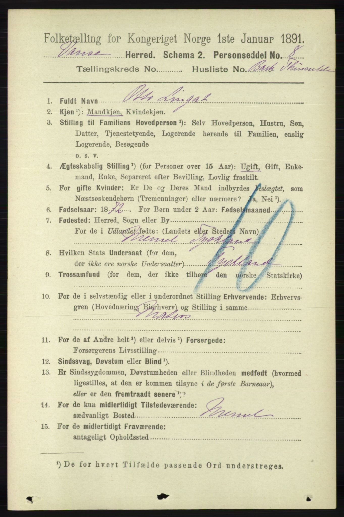 RA, 1891 census for 1041 Vanse, 1891, p. 7799