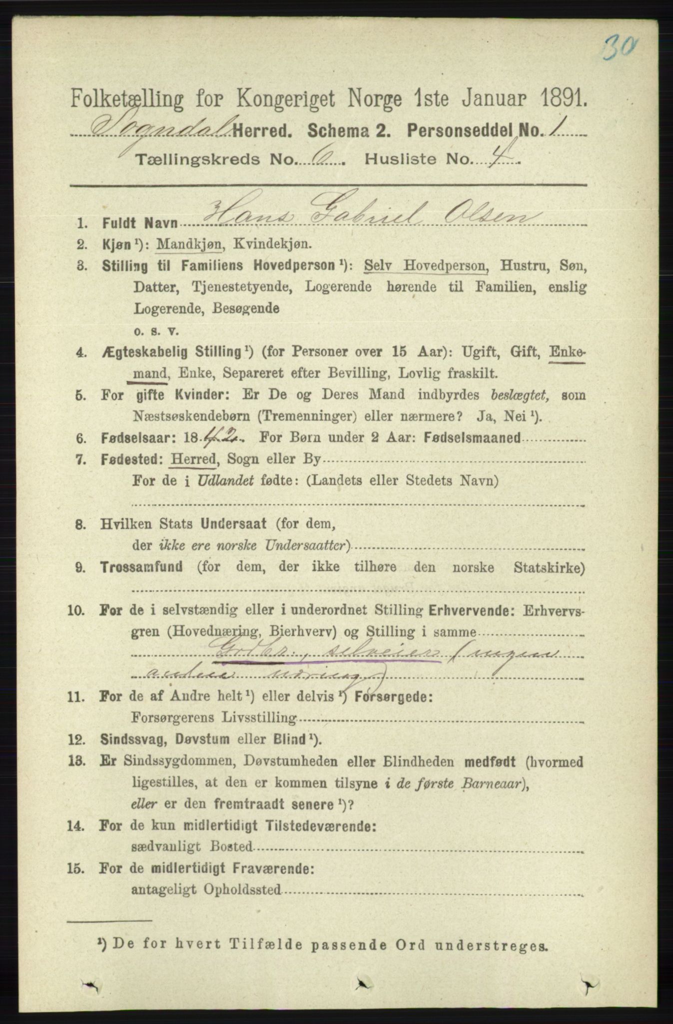 RA, 1891 census for 1111 Sokndal, 1891, p. 1655