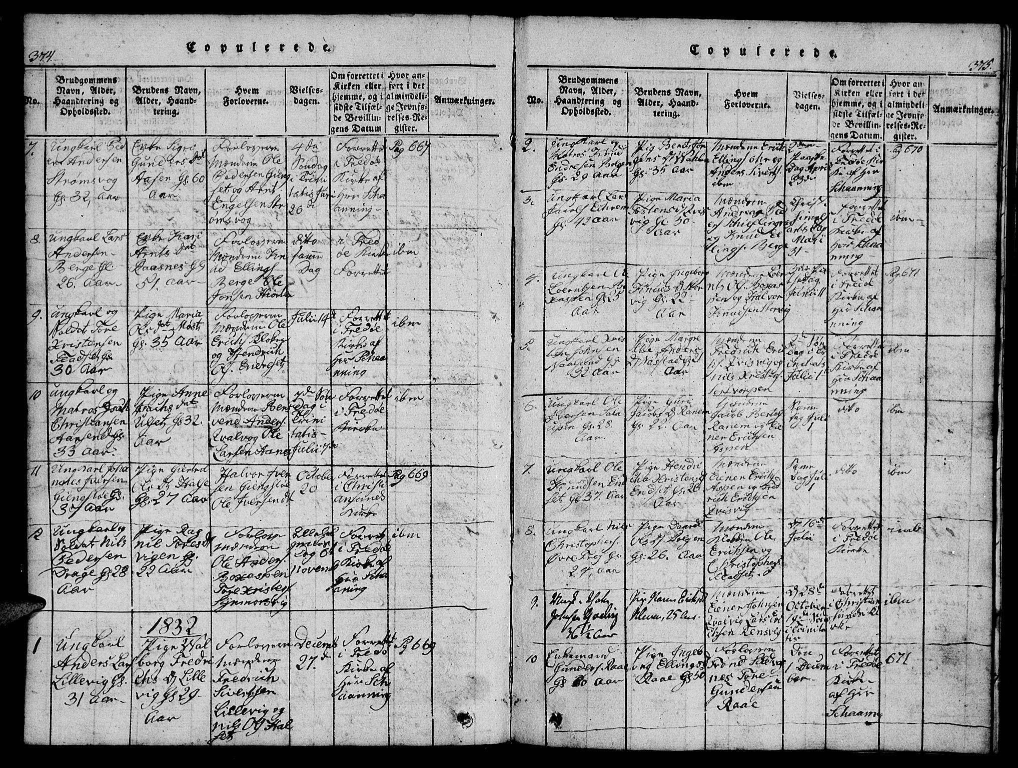 Ministerialprotokoller, klokkerbøker og fødselsregistre - Møre og Romsdal, SAT/A-1454/573/L0873: Parish register (copy) no. 573C01, 1819-1834, p. 374-375