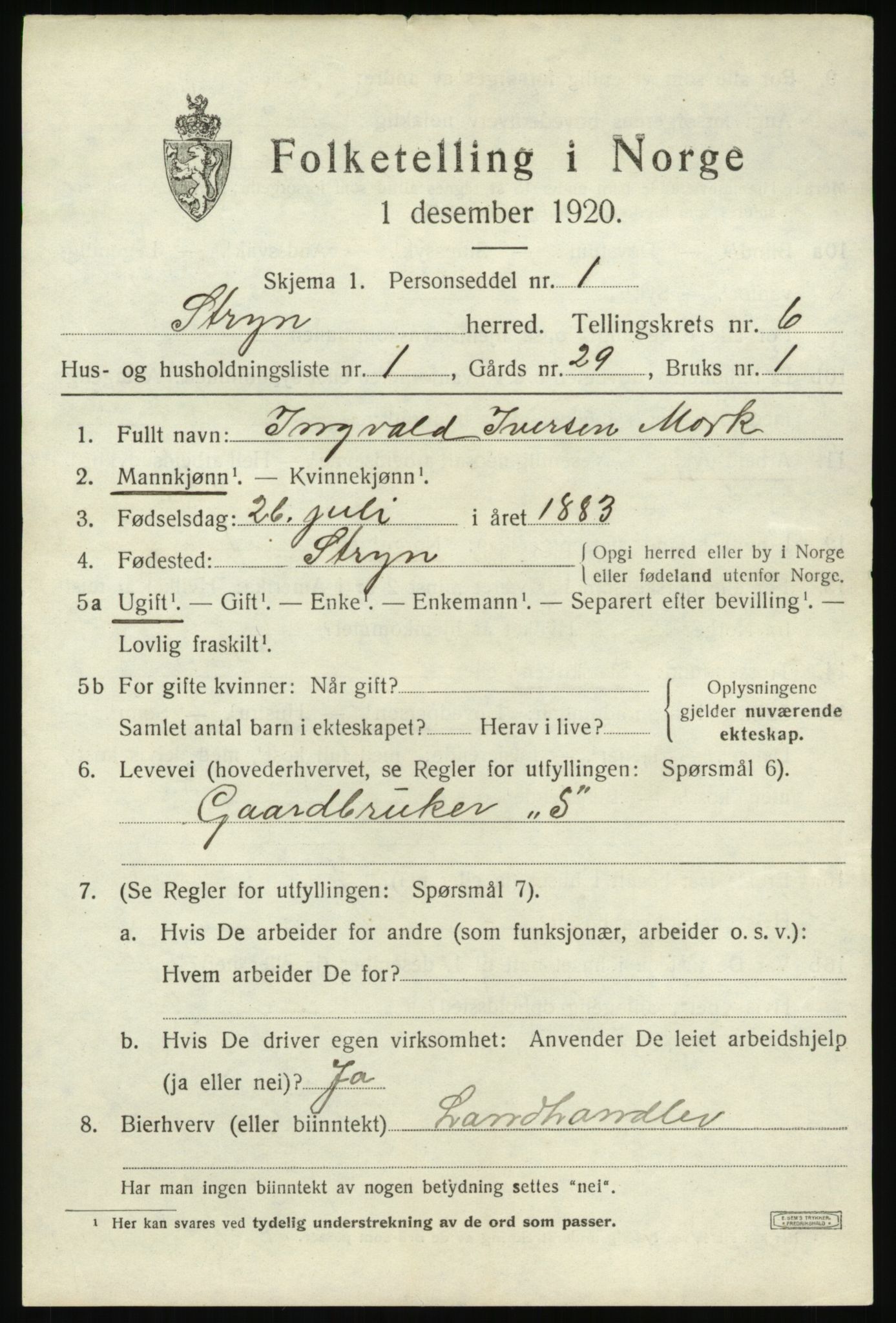 SAB, 1920 census for Stryn, 1920, p. 2614